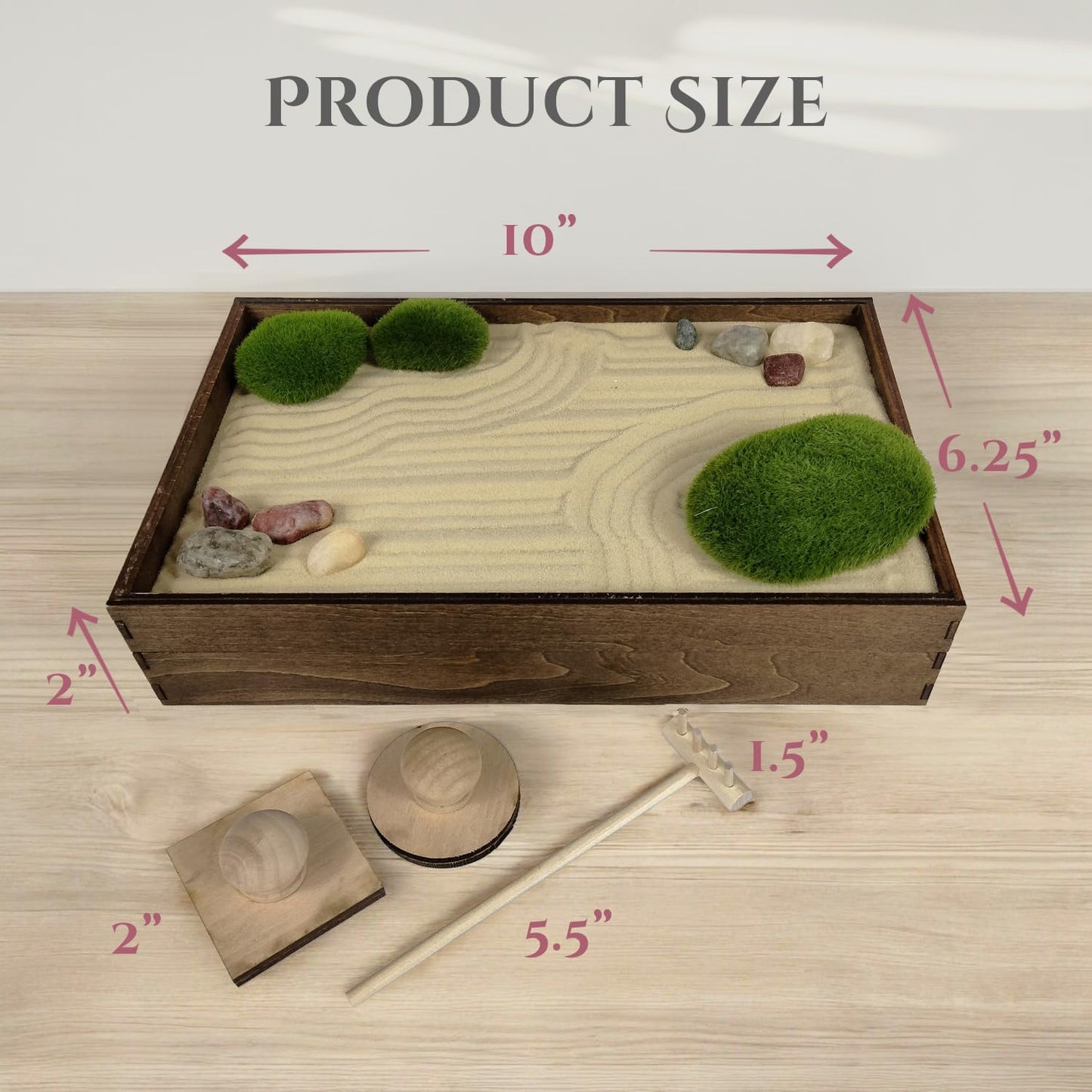 Wooden Stackable Zen Garden | Desert Luxe Sand with Rake & Accessories | Minimalist Decor Gift for Relaxation