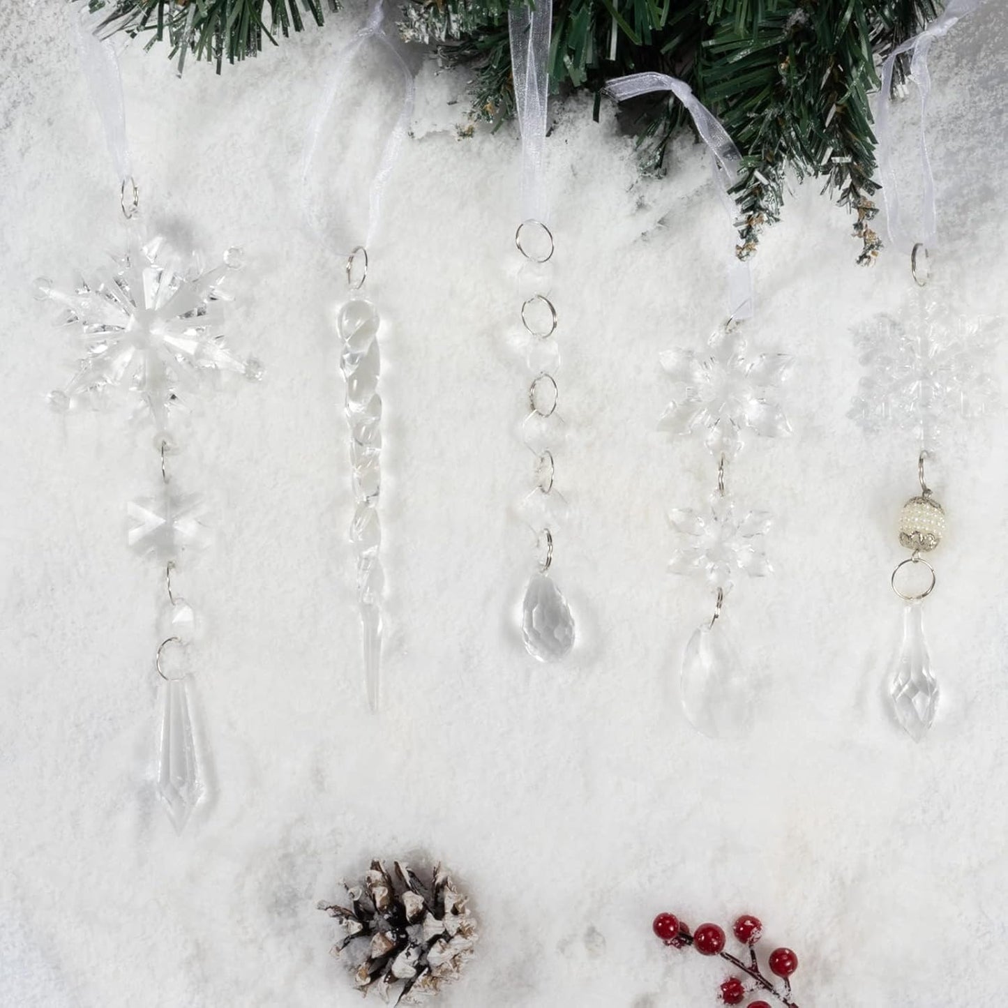 Christmas Tree Decoration Crystal Ornaments - 32pcs Acrylic Christmas Ornaments Snowflake Icicle Drop Crystal Hanging Ornaments for Xmas Tree Winter Holiday Frozen Party Decorations