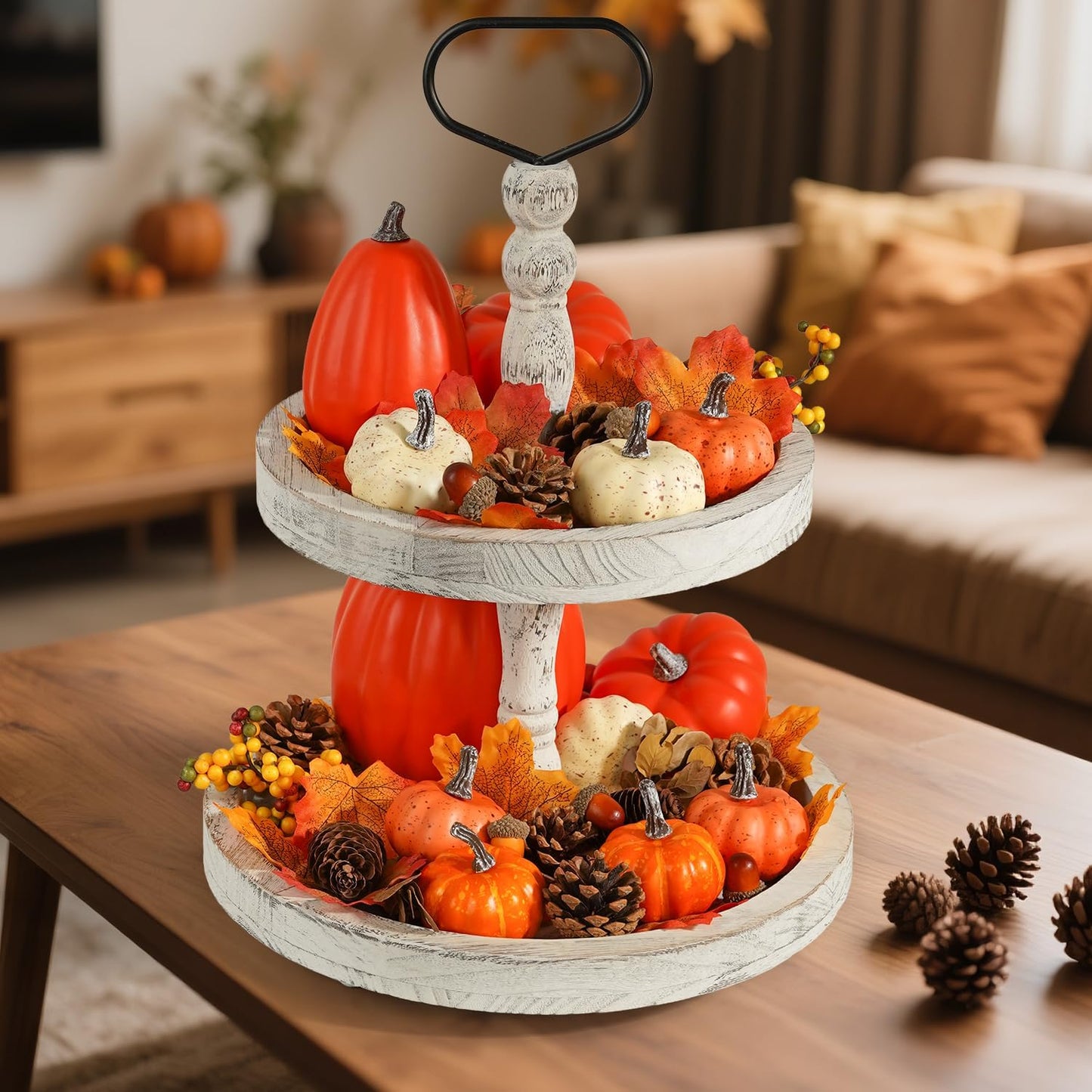 Artmag 51 PCS Artificial Pumpkins, Fall Harvest Decorations with Acorns, Pinecones, Berries, Maple Leaves for Farmhouse Fall Thansgiving Halloween Decor Decoration
