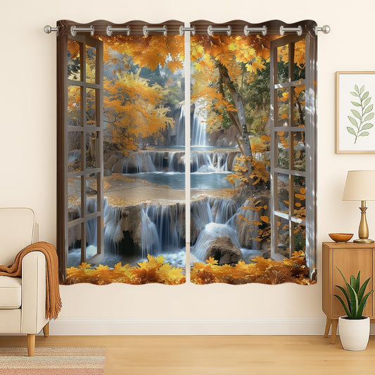 Landscape Blackout Curtains for Girls Boys Teens Home Decor, Nature 3D Autumn Fall Forest Maples Grommet Thermal Insulated Drapes Darkening Window Curtain for Bedroom Living Room, 84 x 84 Inch