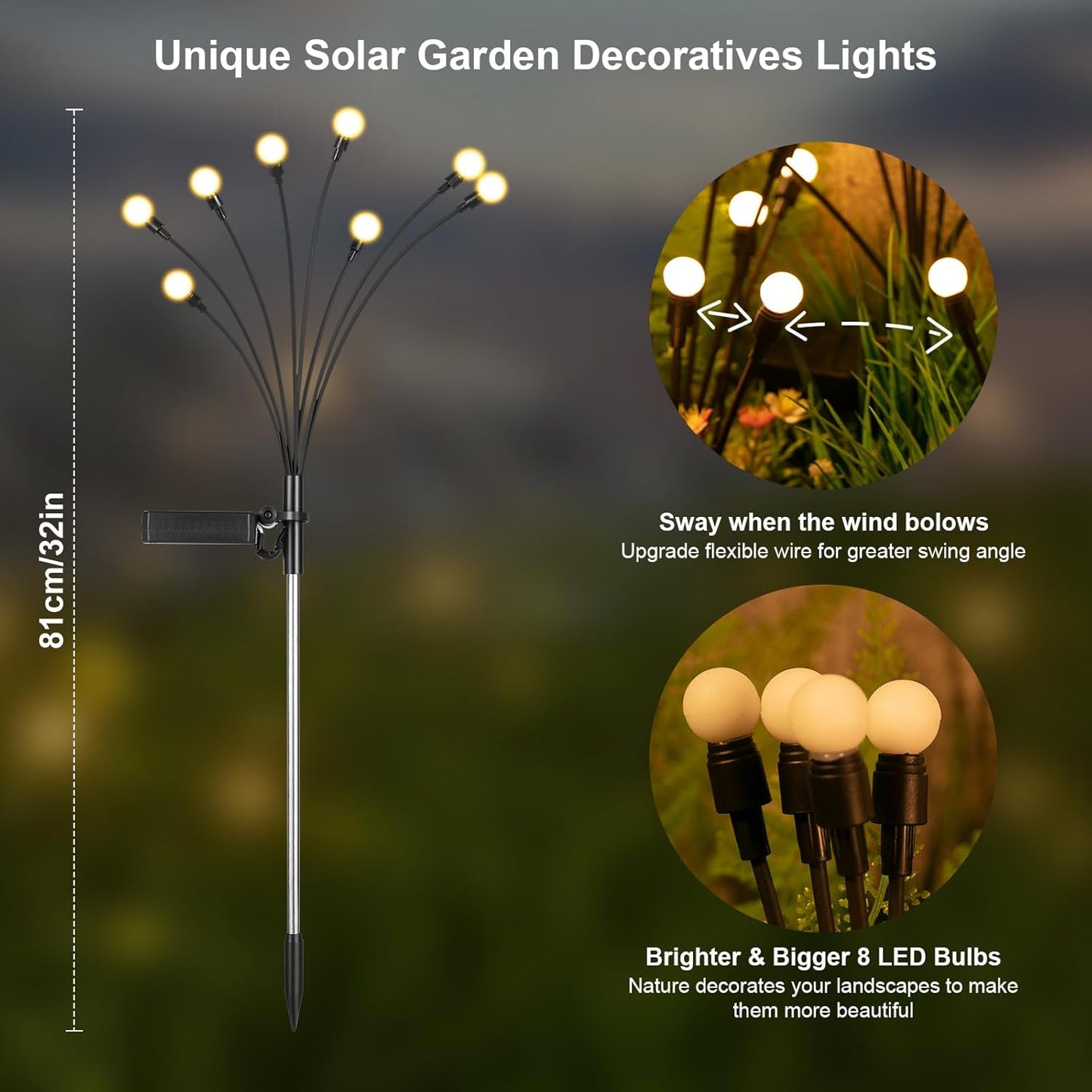 Solar Lights Outdoor(4-Pack, 32 LEDs), ASMAD Solar Garden Lights, Outdoor Decorations, Firefly Light for Patio Decor, Big Bulb, Unique Gifts for Women, Gifts for Grandma