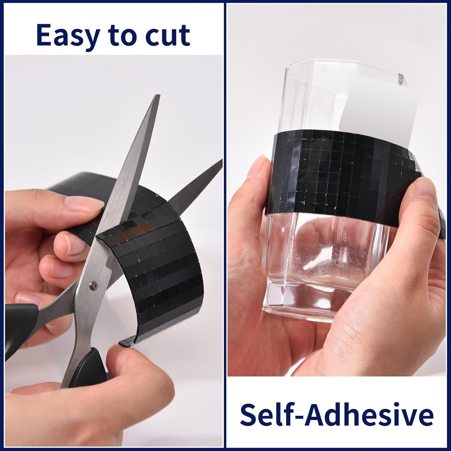 Art3dwallpanels 6 Pack Self Adhesive Glass Mirror Mosaic Disco Tiles Small Square Mirror Sticker for for DIY Disco Ball, Disco Cowboy Hat, Vase, Bottle, Interior Decoration, 2364 Pieces, Black