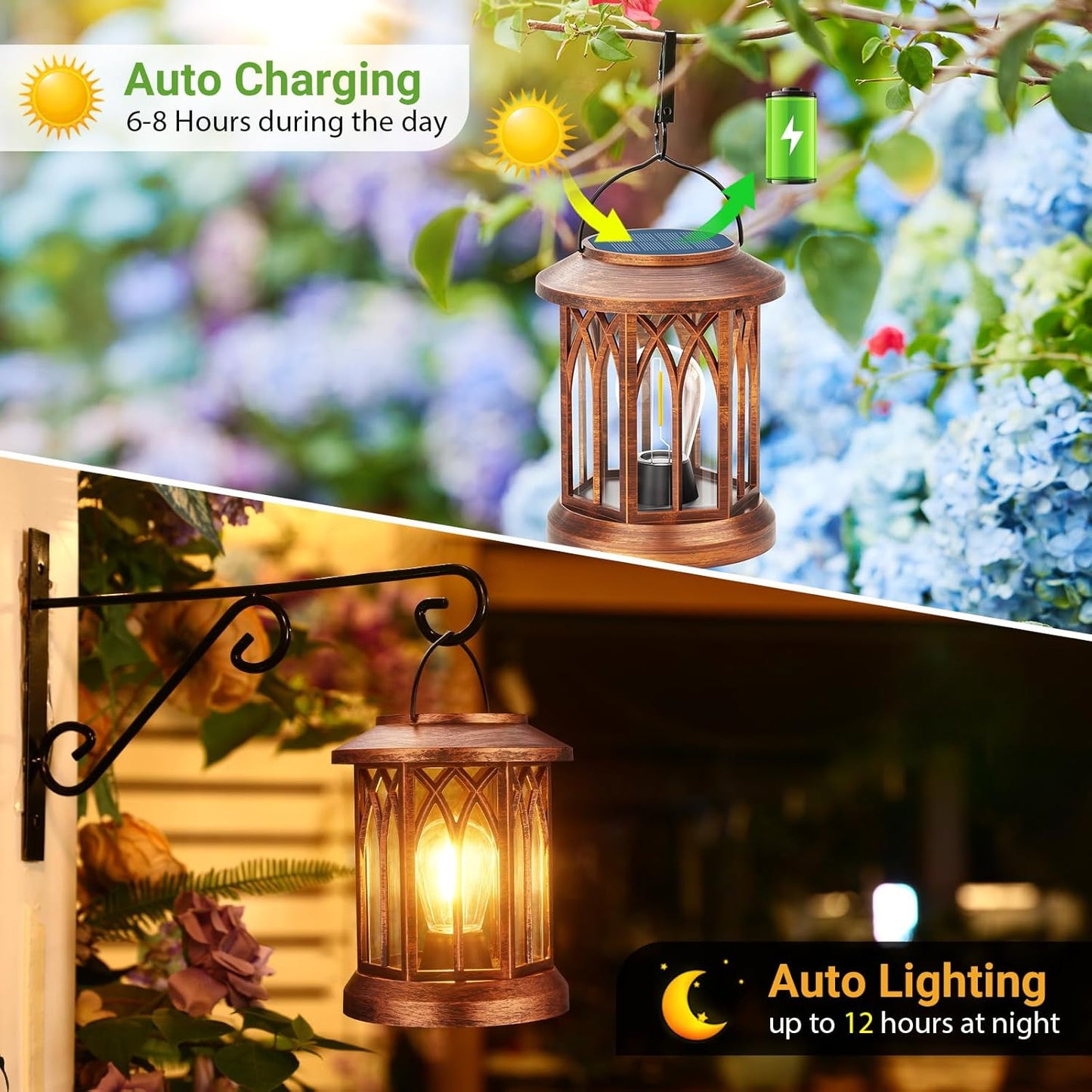 WdtPro Solar Lanterns Outdoor Hanging 4 Pack, Upgraded Bright Solar Lantern Lights Outdoor Waterproof, Solar Powered Lantern Over 12Hrs for Outside Garden Yard Patio Decor (Copper)