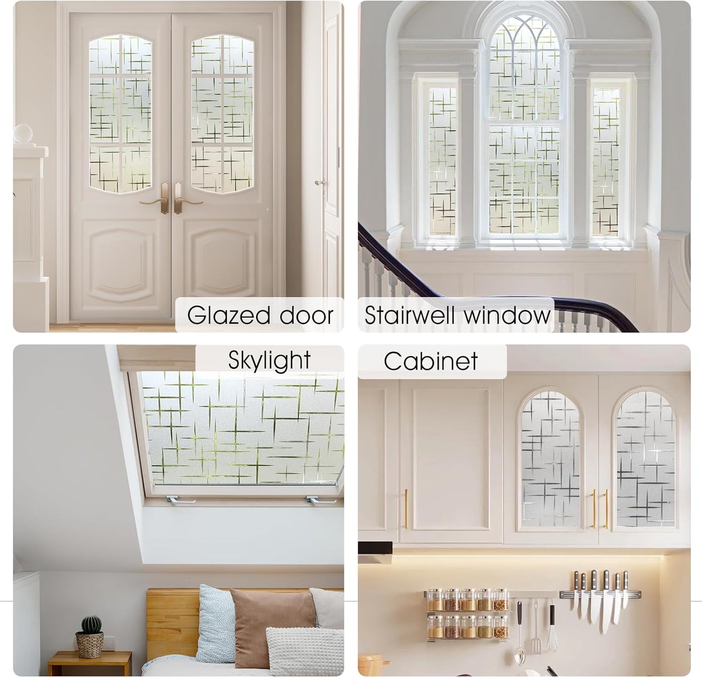 HIDBEA Window Privacy Film, Decorative Staic Cling Frosting Film, Heat Control UV Blocking Non-Adhesive Window Sticker for Home, Cross Pattern,23.6 X 78.7 Inches