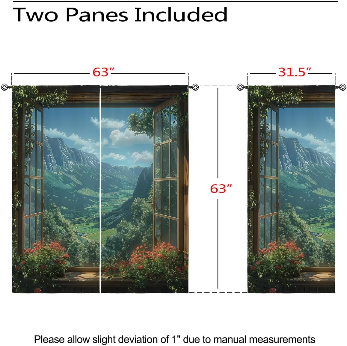 Mountain Blackout Curtains for Girls Boys Teens Home Decor, Spring Sky View Nature Forest Flower Grommet Thermal Insulated Drapes Darkening Window Curtain for Bedroom Living Room, 63 x 63 Inch
