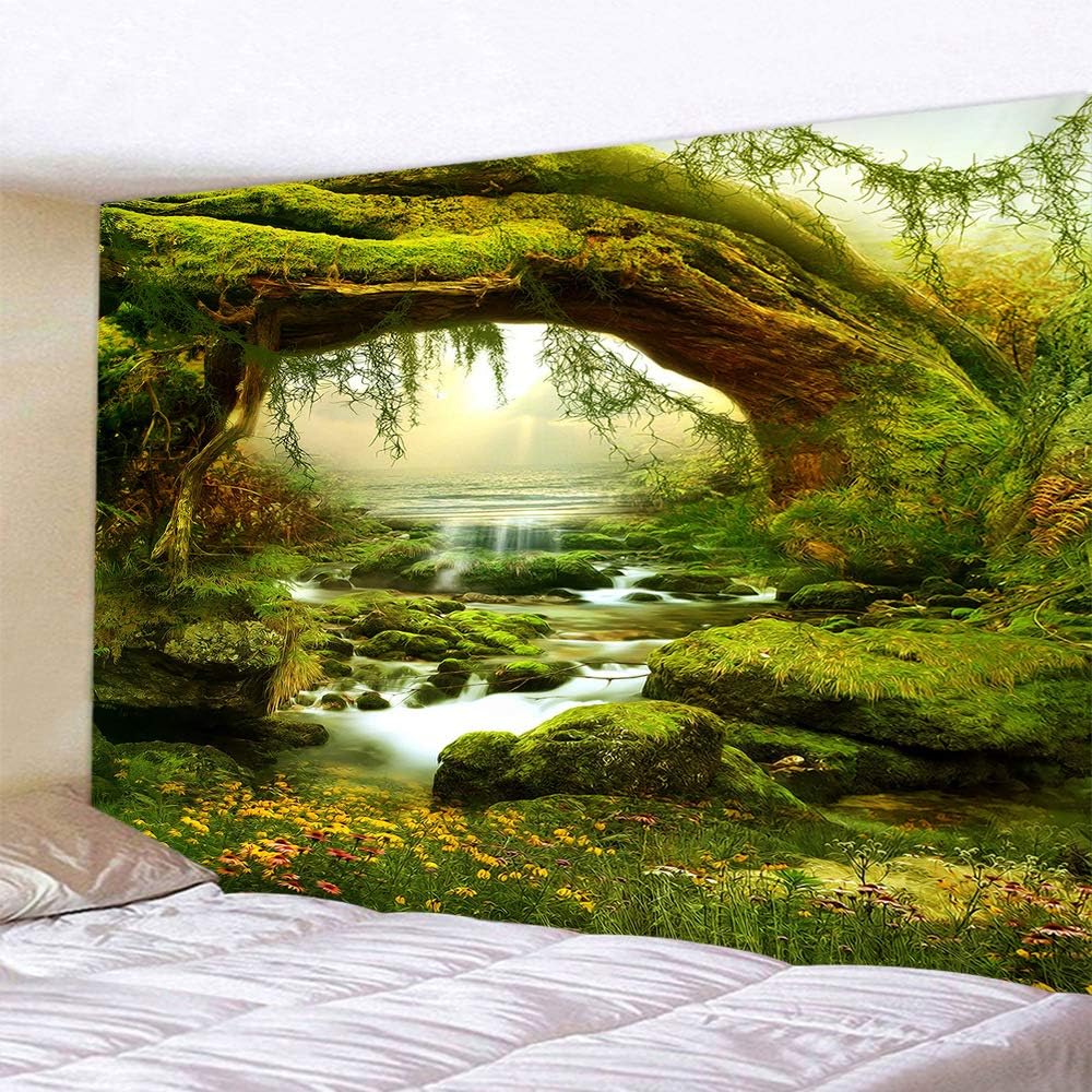 Llamazing Forest Landscape Home Decor - Living Room & Bedroom Magic Tapestry (Sunlight&Creek, 60''L51''W)