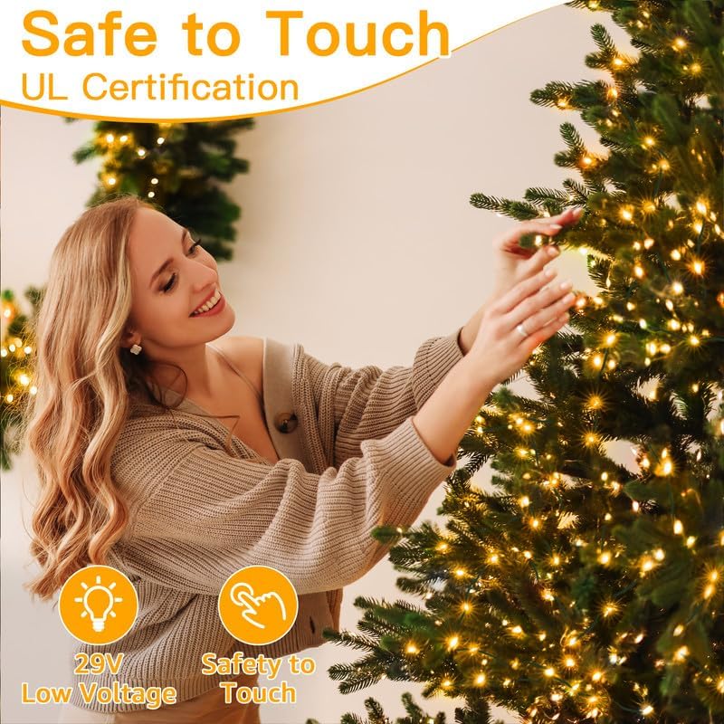 Ollny Christmas Lights Outdoor, 393FT 1200 LED IP67 Waterproof Christmas Tree Lights with 8 Modes Remote Timer, String Lights for House Yard Outside Indoor Xmas Decorations Warm White