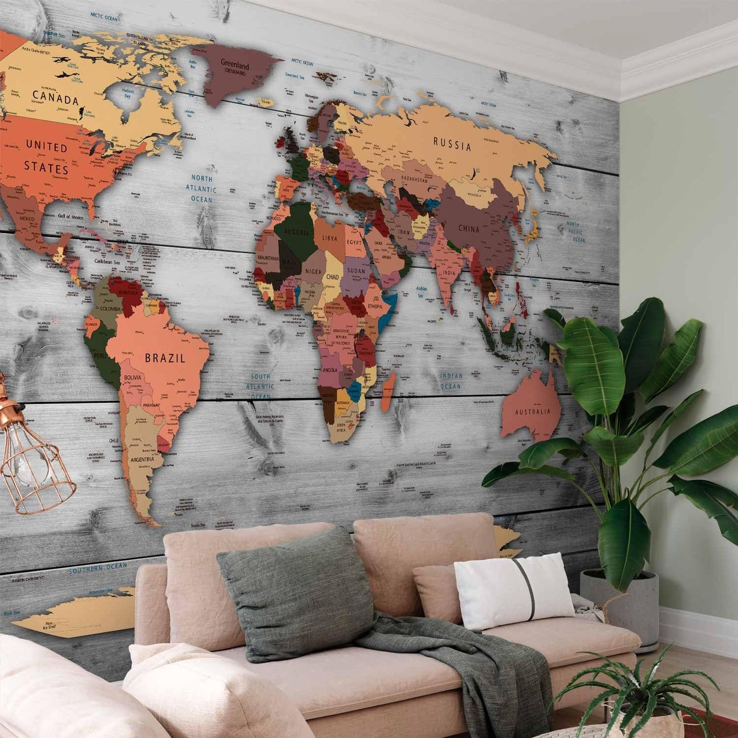 artgeist Premium Wall Mural World Map 138x101 in - XXL Non-Woven Wallpaper Fleece Wall Decor Photo Print Picture Image Design Home Map of The World k-B-0009-a-c
