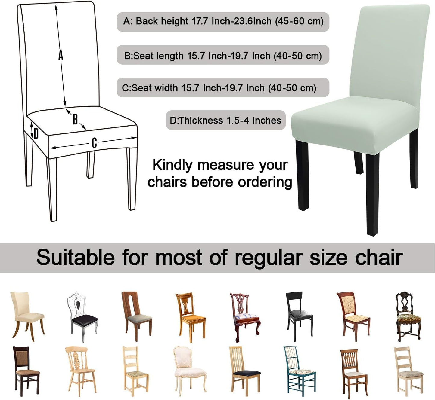 JQinHome Smoke Green Chair Covers for Dining Room Set of 2, High Stretch Removable Washable Parsons Chair Slipcover for Home Party Hotel Wedding Ceremony (2PCS,Smoke Green)