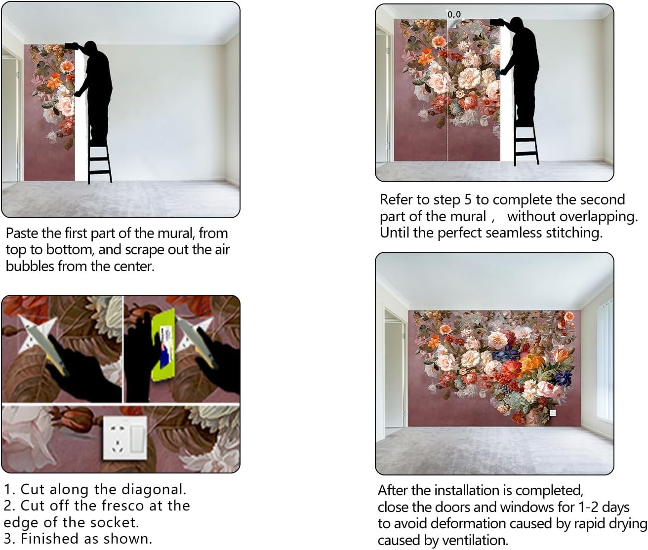 Colorful Floral Leaf Bathroom wallpeper Living Room Bedroom Pink Flower Wall Mural - 160"x108" (Not Peel and Stick)