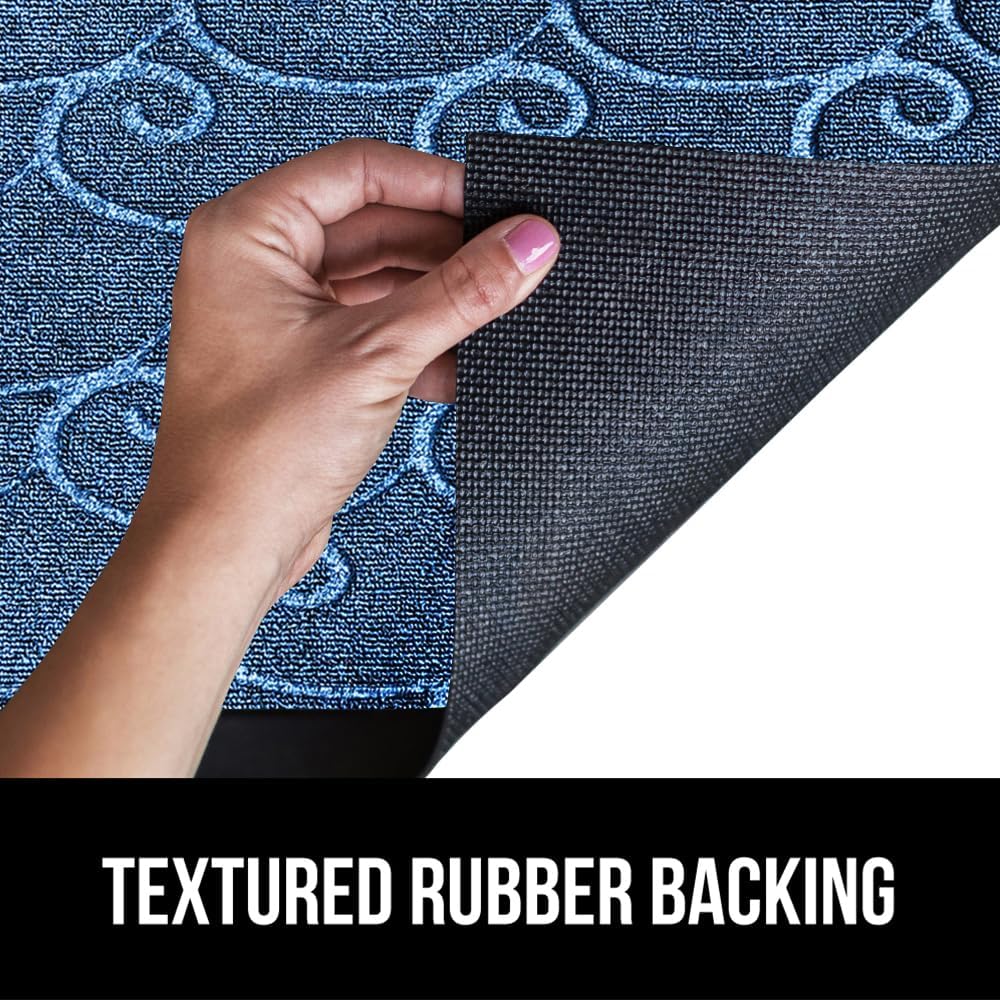 GORILLA GRIP 100% Waterproof All-Season WeatherMax Doormat 35x23, US Designed Natural Rubber, Stain and Fade Resistant, Low Profile Indoor Outdoor Door Mats, Easy Clean Patio Mat, Ocean Blue Waves