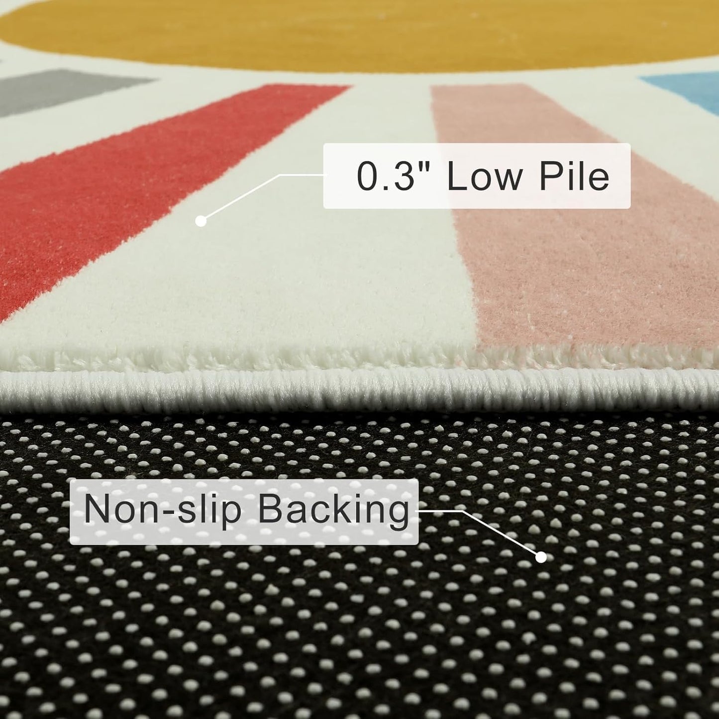 STARUIA Boho Washable Rug 3'x5' Kids Area Rug for Playroom, Colorful Kids Rugs for Bedroom, Non-Slip Throw Sun Carpet Soft Small Sunshine Rugs for Office Nursery Entryway Dorm