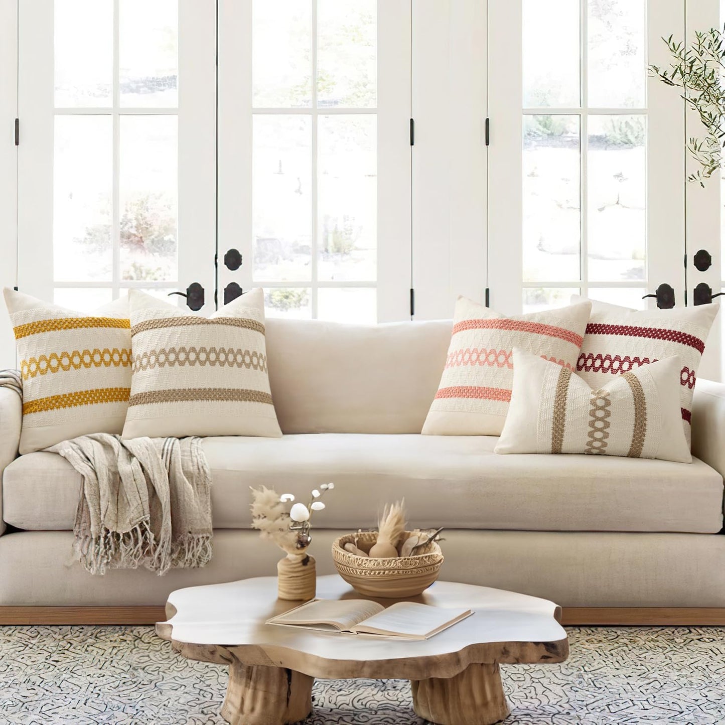 MIULEE Set of 2 Christmas Burgundy Boho Decorative Lumbar Pillow Covers 12x20 Inch Farmhouse Rustic Couch Throw Pillows Modern Cotton Cushion Covers Retro Macrame Woven Home Decor for Bed Sofa Chair