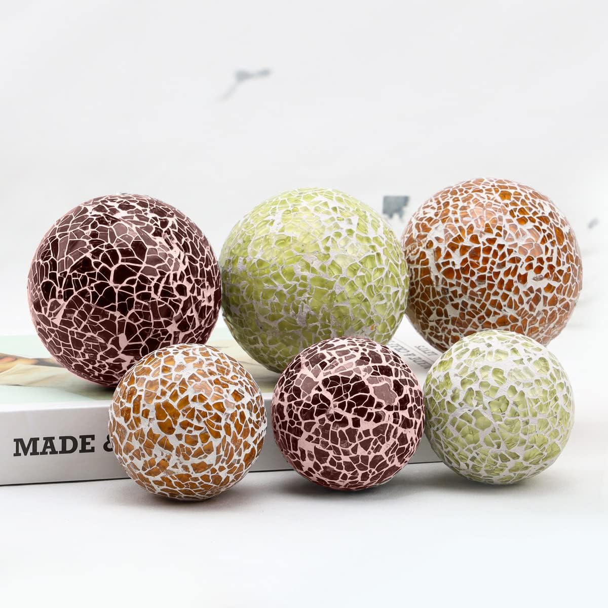 6 PCS 2.5inch Glass Decoration Gradients Solid Round Orbs Set Mosaic Sphere Balls for Living Room Table Bowls Vases Christmas Wedding Thanksgiving Party Centerpieces