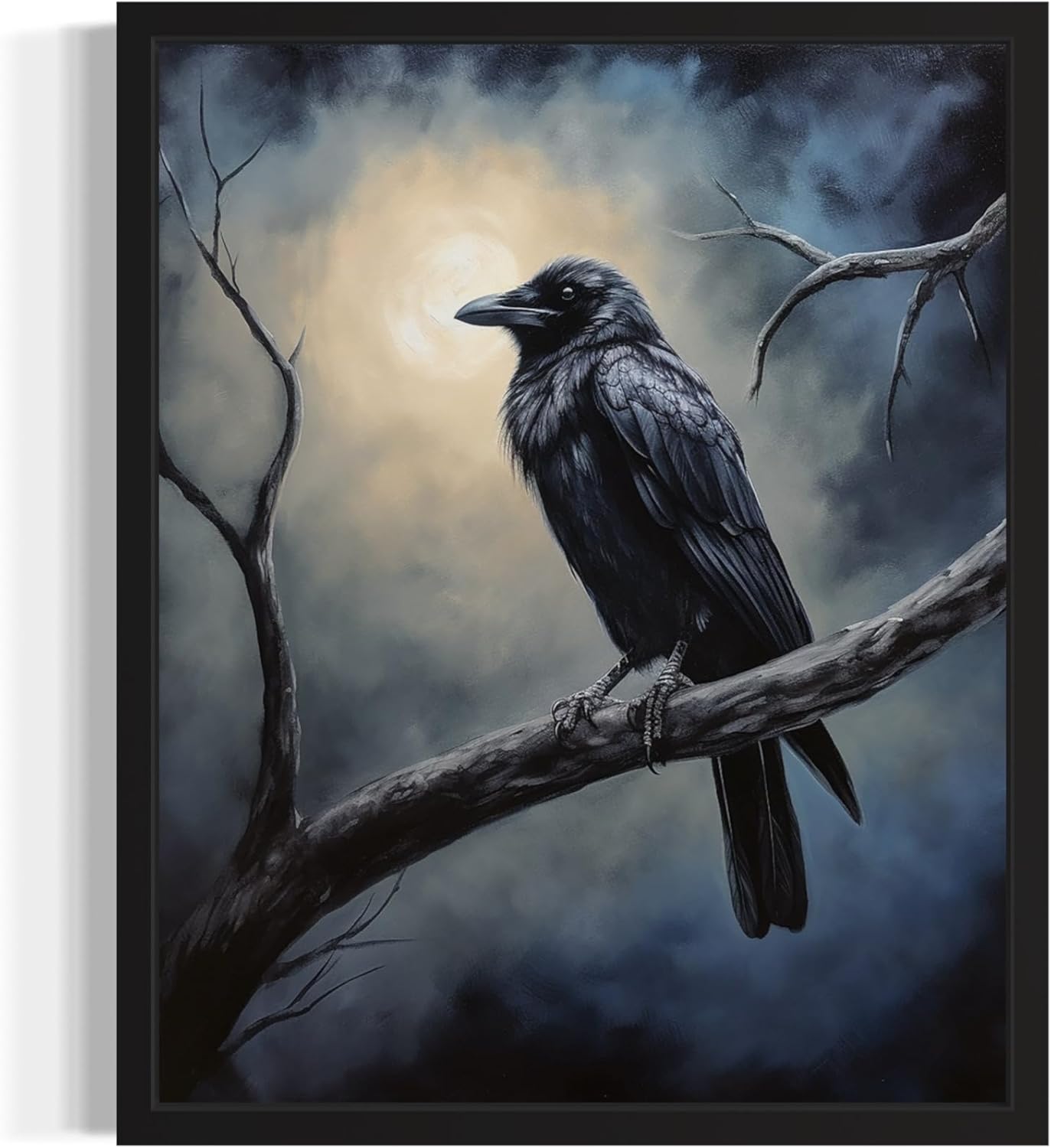Crow under the Moonlight Poster Art Print, Halloween Scary Vintage Wall Art Academia Spooky Painting Decoration for Horror Prints, Gothic Posters Bedroom Decor 89 (Crow under the Moonlight, 11 x 14 inches, Unframed)