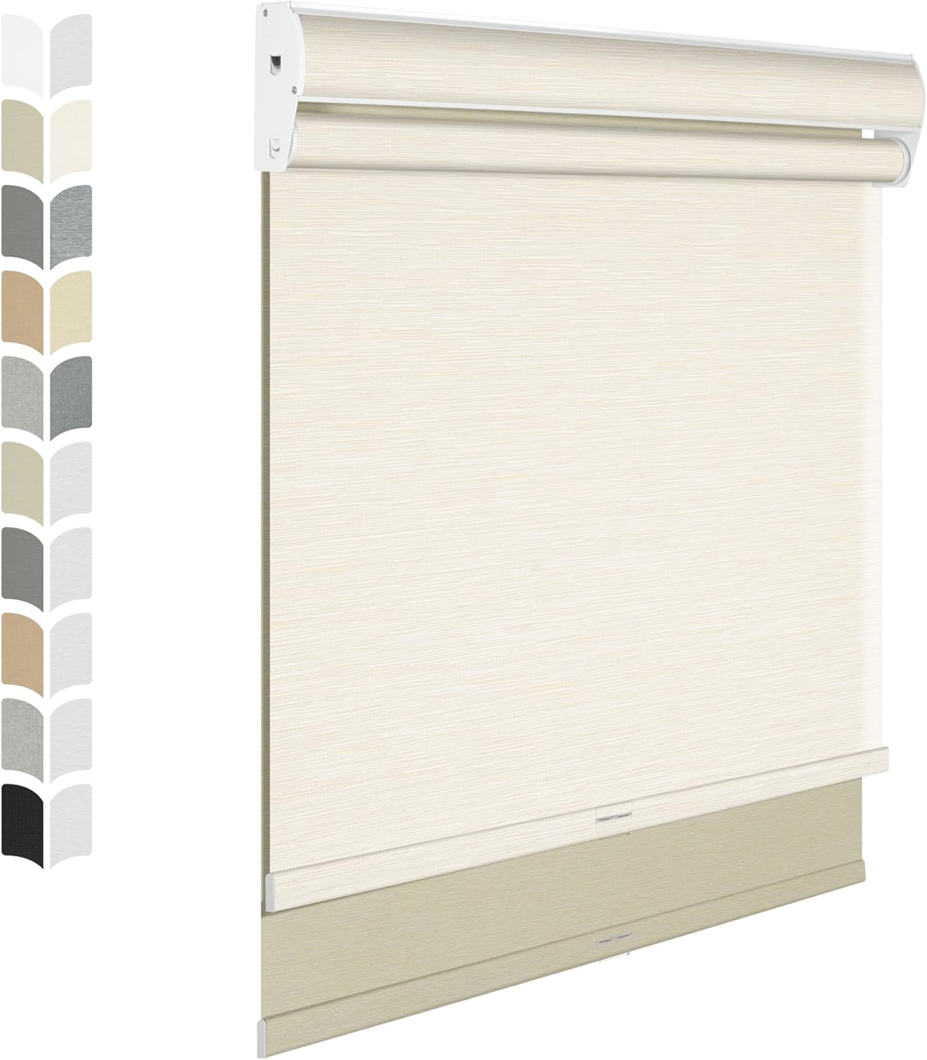 BERISSA Cordless Dual Roller Shades with Cassette Valance,Double Window Shades Blackout and Light Filtering Shades,Day and Night Roller Shades for Home Office Door.Striped Jacquard Beige.50 W x 48" H