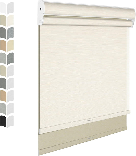 BERISSA Cordless Dual Roller Shades with Cassette Valance,Double Window Shades Blackout and Light Filtering Shades,Day and Night Roller Shades for Home Office Door.Striped Jacquard Beige.36 W x 72" H