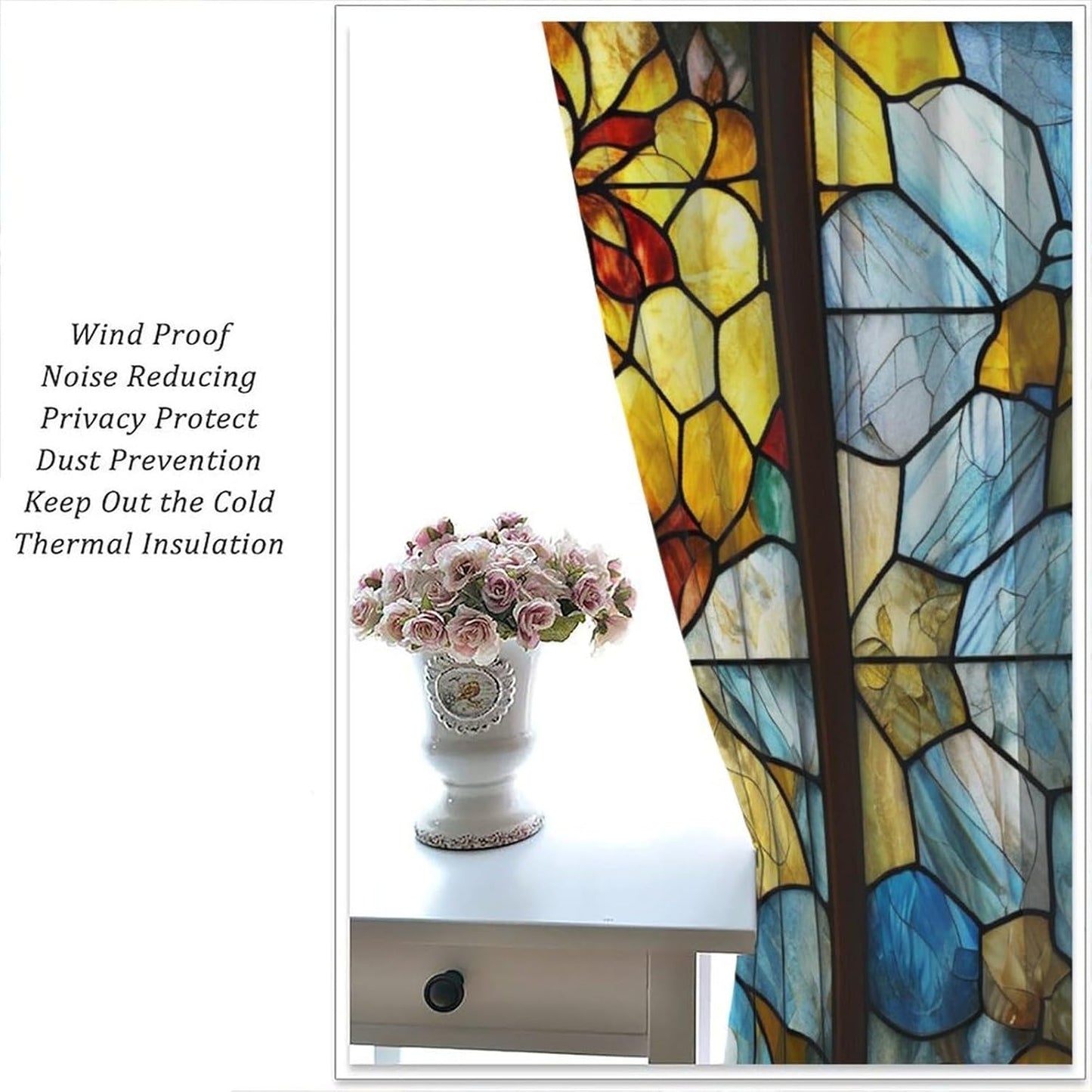 Stained Glass Curtains,Retro Abstract Colorful Art Home Decor Drapes for Bedroom Living Room Kitchen Window Treatment 2 Panels Set Total Size 42" W X 54" L Inch