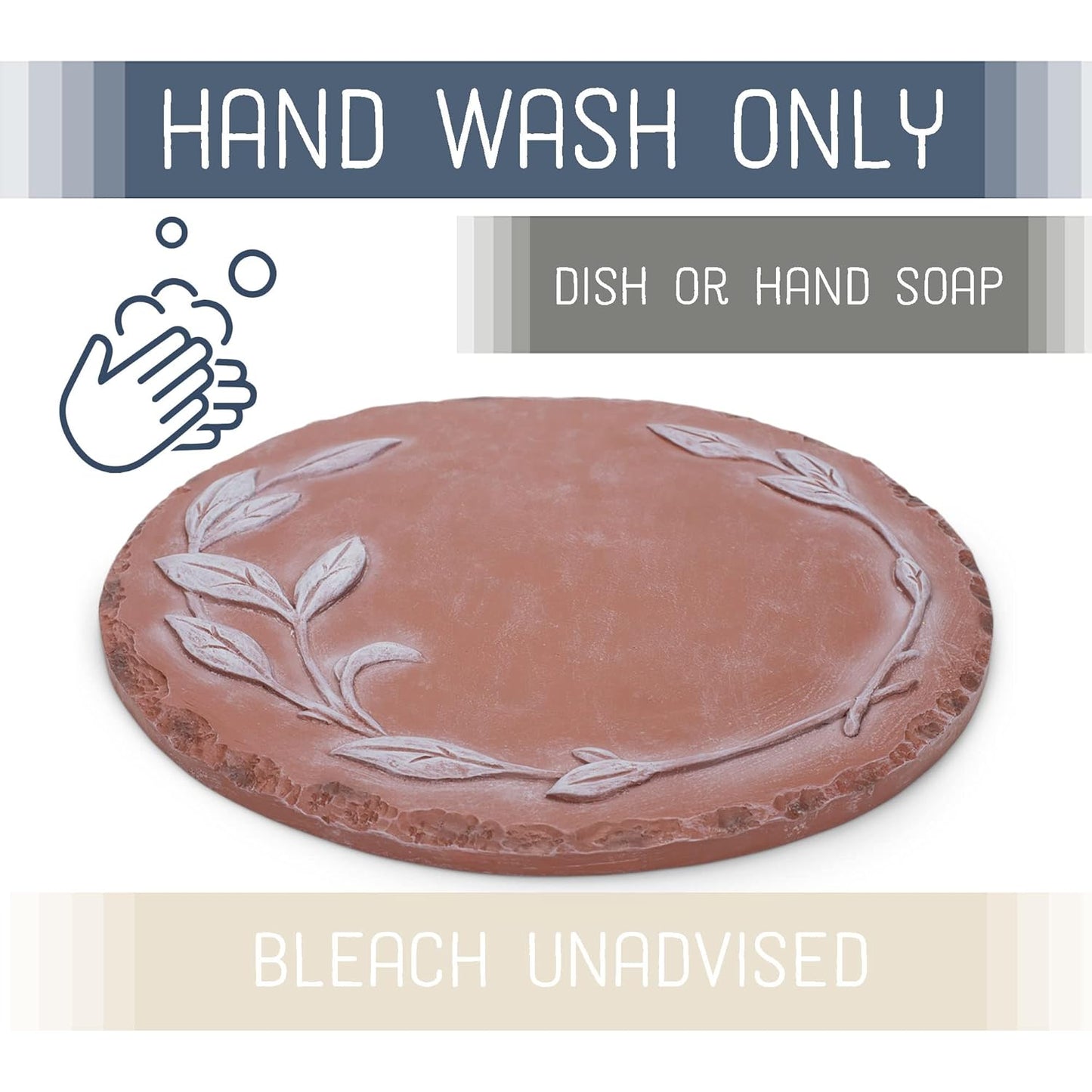 NAT & Jules Floral Laurel Wreath Leaves Pattern Dimensional Indoor Outdoor 12 inch Round Cast Resin Decorative Garden Stepping Stone, Patio, Walkway Sculpture Yard Art, White