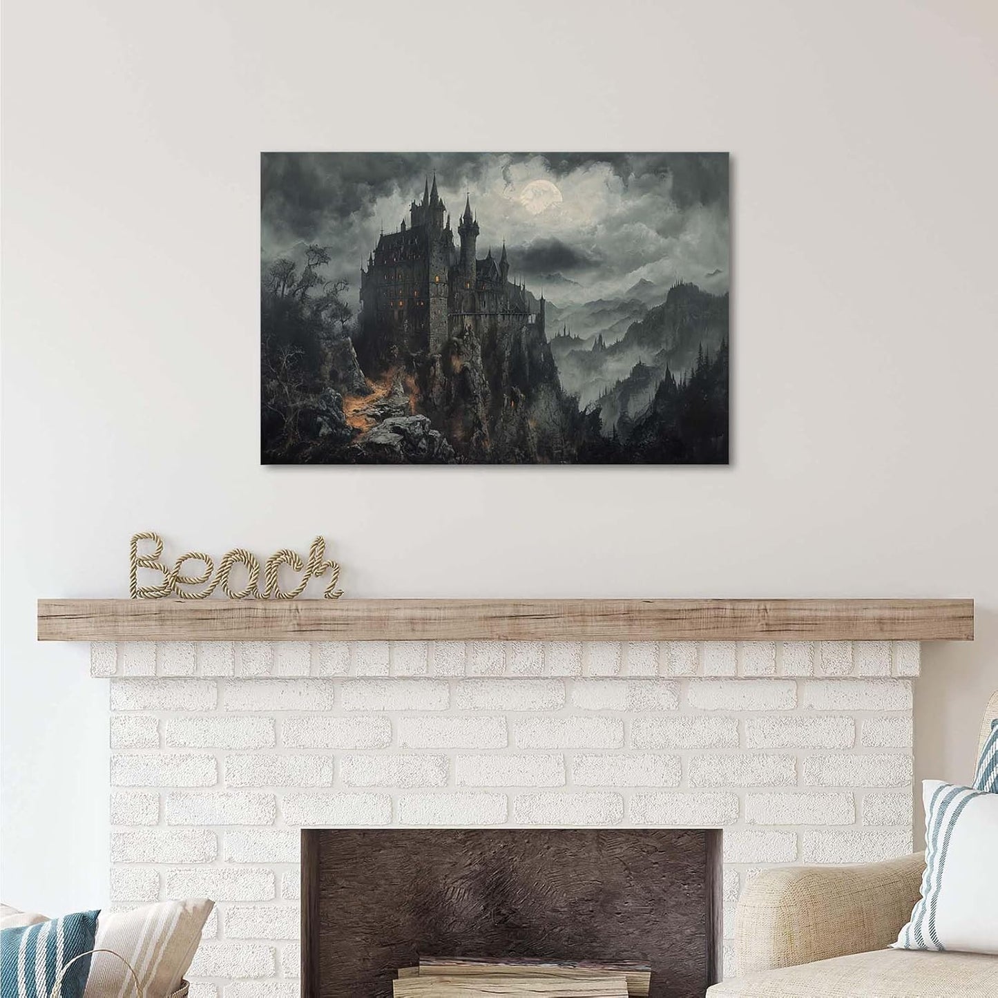 Vintage Castle Poster Dark Academy Victorian Gothic Castle Wall Art Poster Moody Mystical Art Print Suitable for Home Living Room Bedroom12x16in Wood Framed