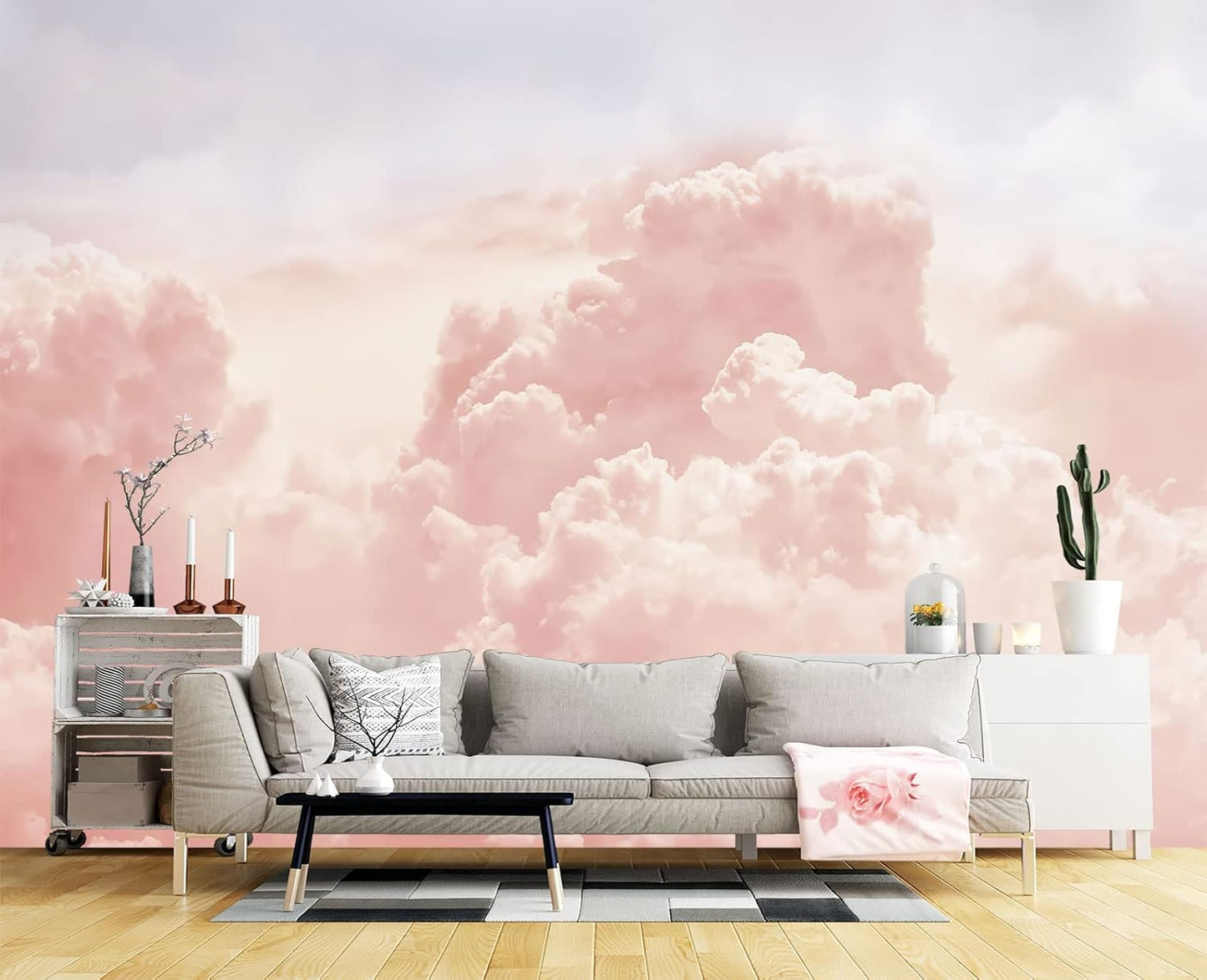 Pink Clouds Wall Mural Wallpaper for Bedroom 137" x 100"