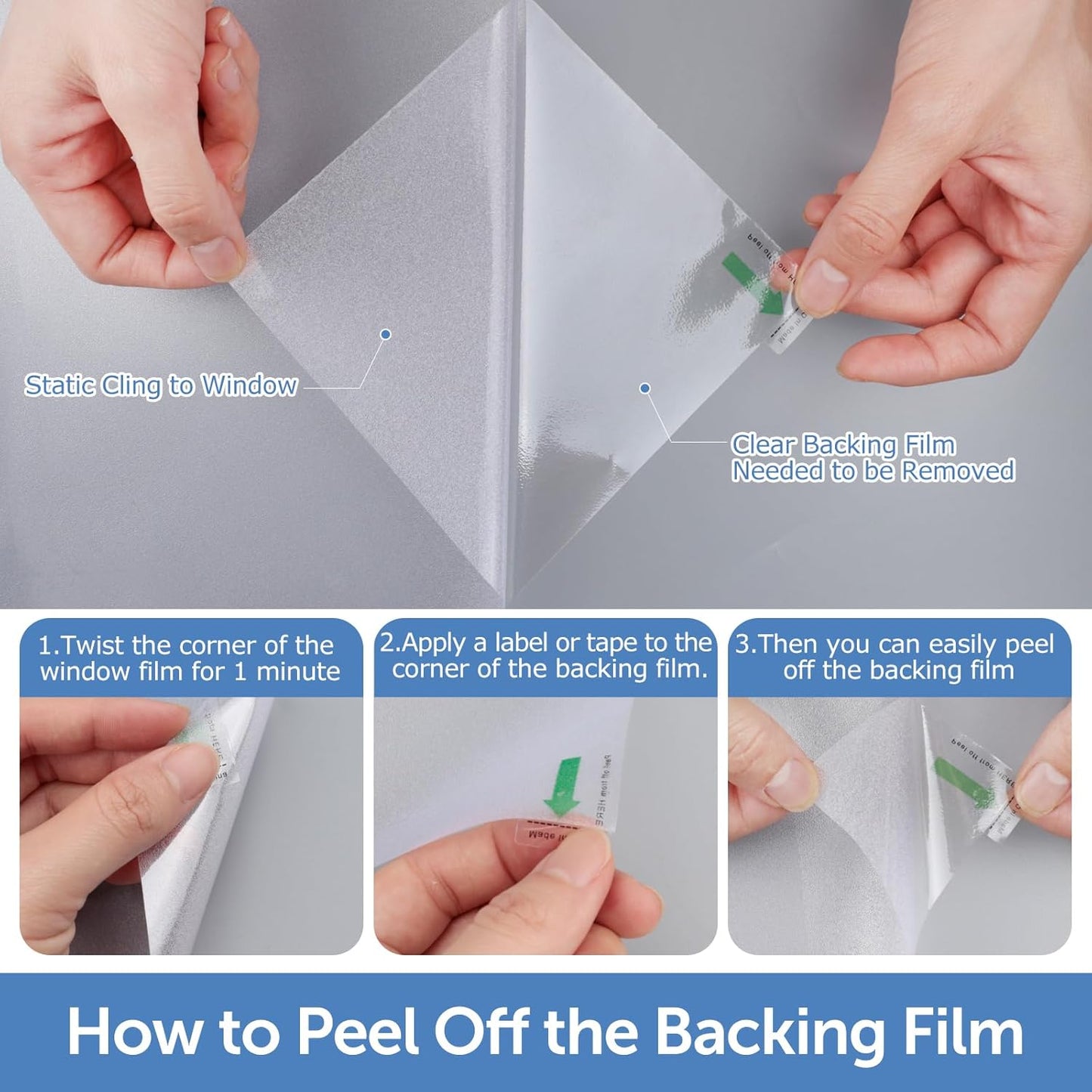 HIDBEA Frosted Window Privacy Film - Non Adhesive Static Cling Glass Stickers Sun UV Blocking Heat Control Door Covering Decals for Home Office, 29.5 x 157.5 Inch