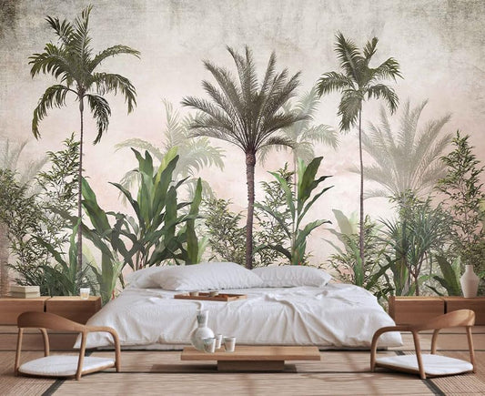 Tropical Greenery and Leaves Mural, Large Art Backdrop Wallpaper, Sofa Backdrop and TV Backdrop Wall Mural(Non-self-Adhesive)