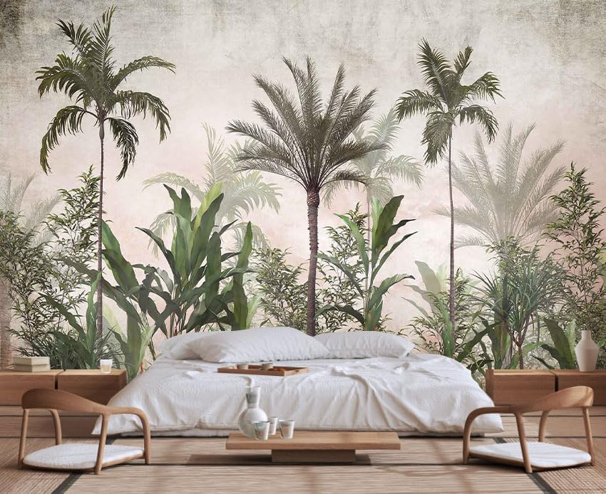 Tropical Greenery and Leaves Mural, Large Art Backdrop Wallpaper, Sofa Backdrop and TV Backdrop Wall Mural(Non-self-Adhesive)
