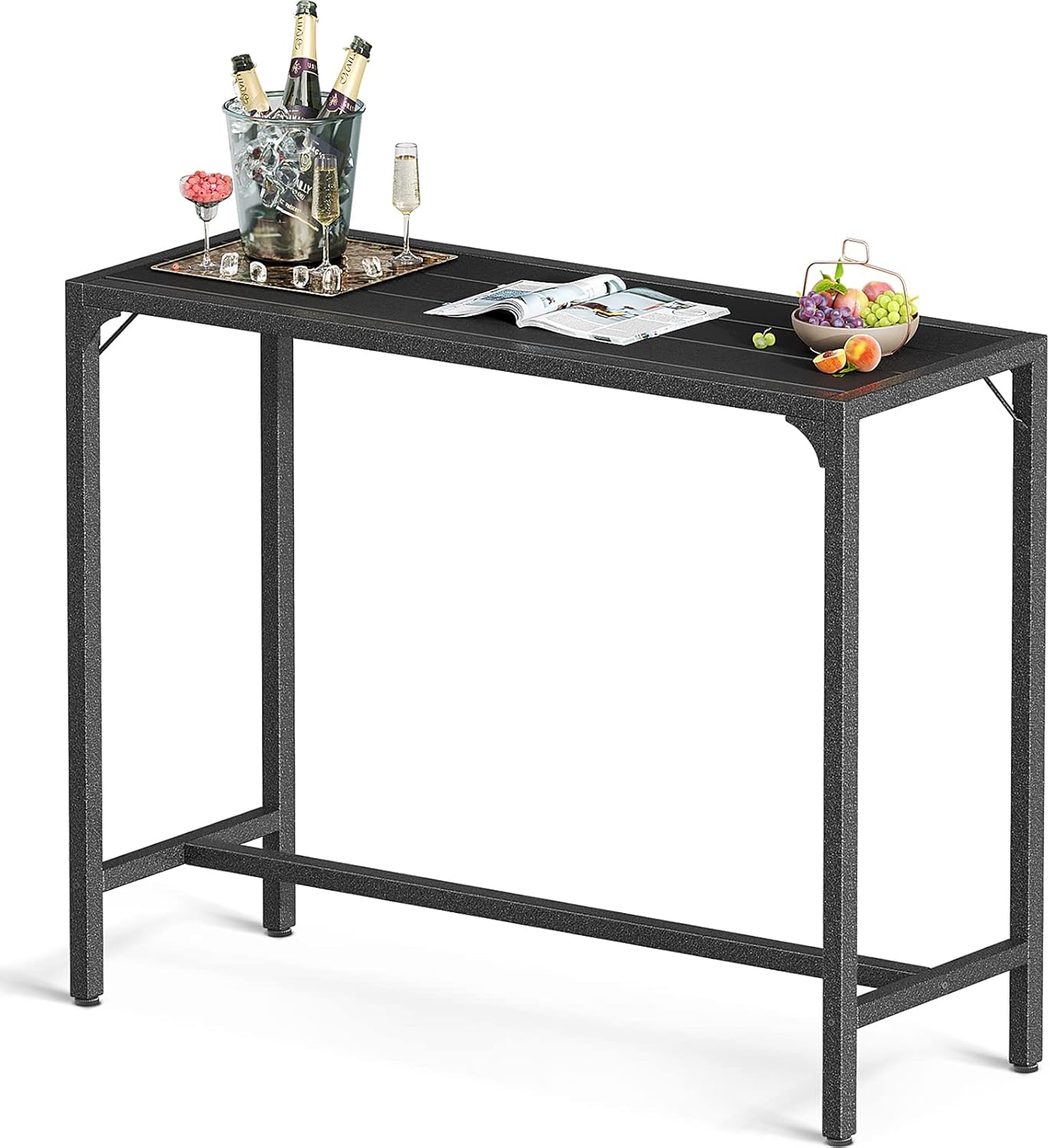 ODK 39 Inch Outdoor Bar Table, Patio Counter Bar Height Table with Weather Resistant Waterproof Top for Hot Tub Garden, Yard, Balcony, Poolside, Indoor (Black)