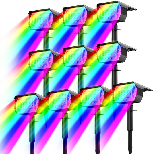 nipify 10 Pack Solar Spot Lights Outdoor Color Changing, 7 Modes Halloween RGB Solar Powered Waterproof Spotlight, Landscape Lighting for Outside Yard Garden Pathway