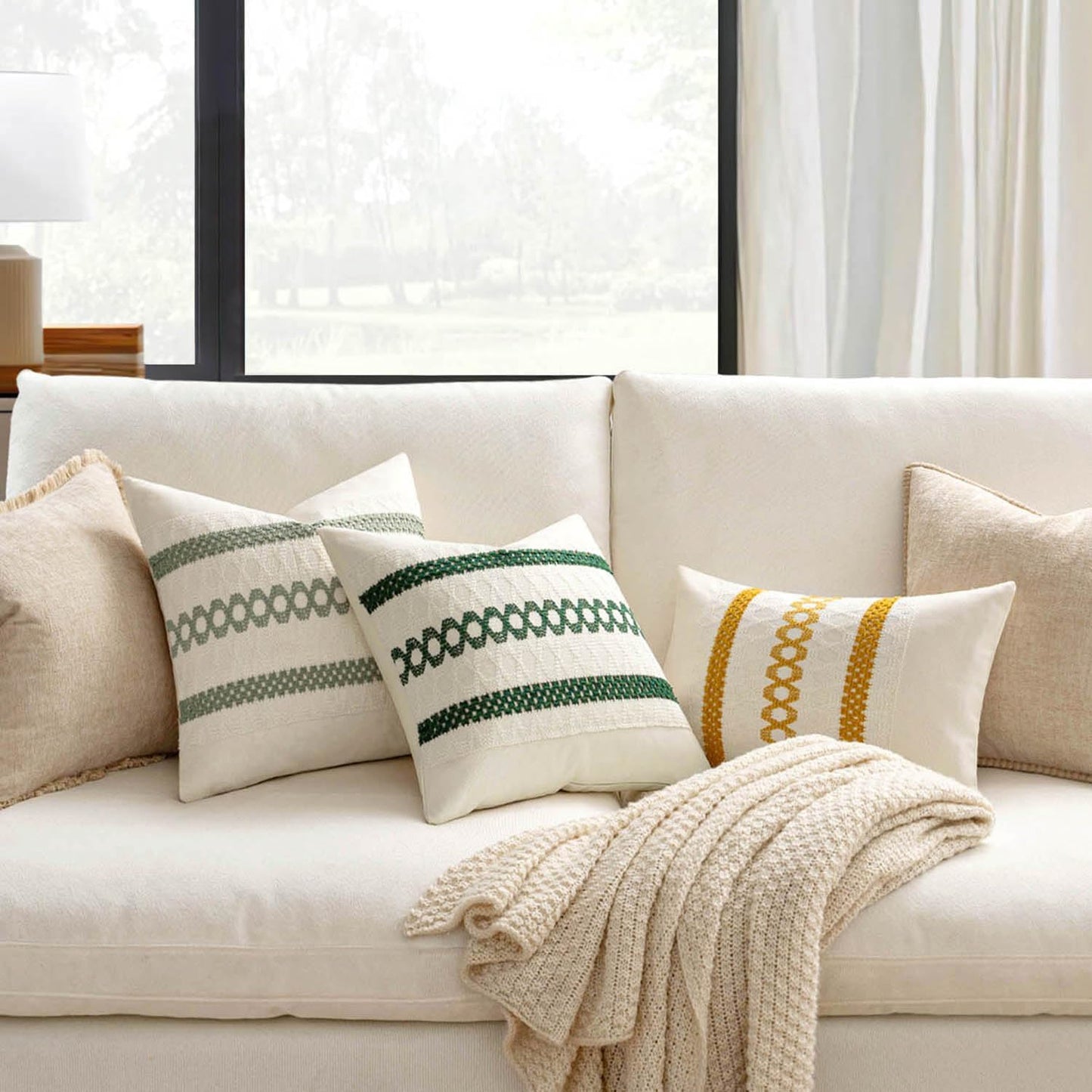 MIULEE Set of 2 Mustard Yellow Boho Decorative Pillow Covers 20x20 Inch Farmhouse Rustic Couch Throw Pillows Modern Spring Cotton Cushion Covers Retro Cute Macrame Woven Home Decor for Bed Sofa Chair