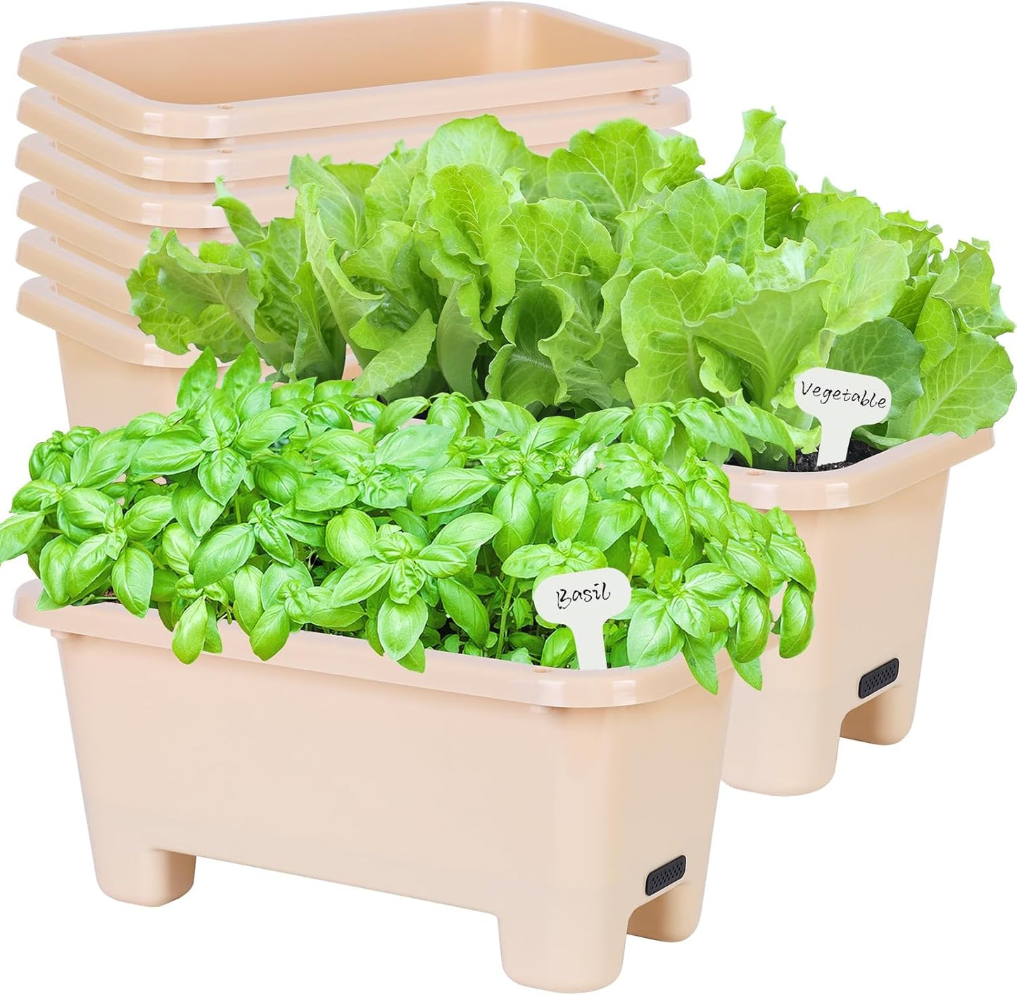 Self-Watering Rectangle Planter Boxes 8-Pack, 15.7-Inch Window Box Planter with Drainage Holes & Trays, Pots for Vegetables, Herbs, Flowers, Garden Windowsill Balcony (Yellow, 15.7*8.3*7.1 inch)