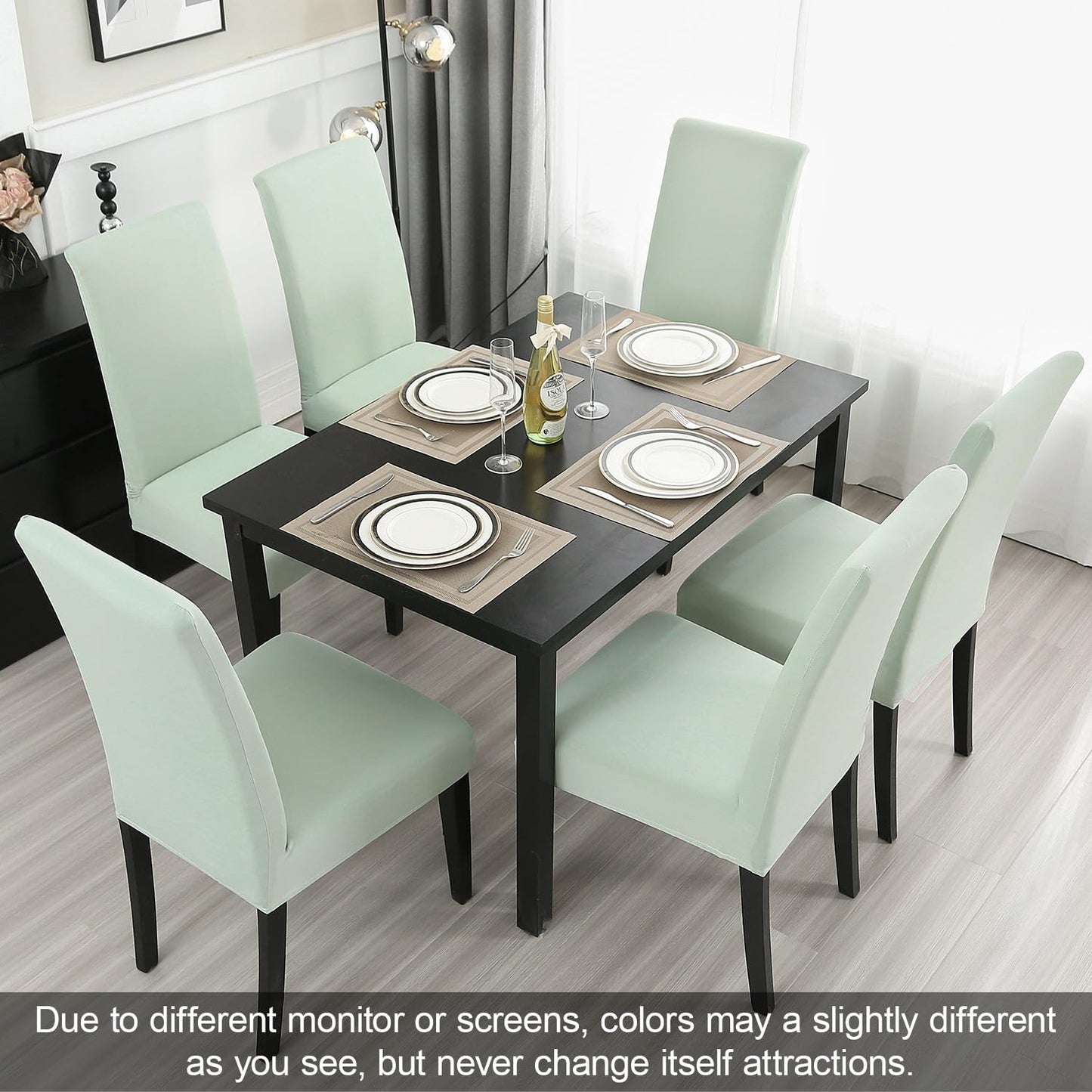 JQinHome Smoke Green Chair Covers for Dining Room Set of 6, High Stretch Removable Washable Parsons Chair Slipcover for Home Party Hotel Wedding Ceremony (6PCS,Smoke Green)