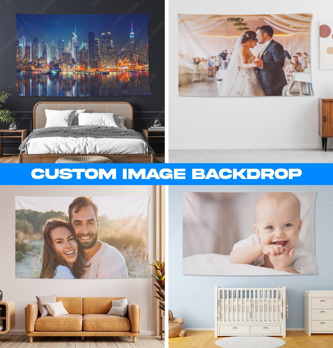 Personalized Custom Tapestry - Ships Next Business Day, Made in USA - Upload Your Own Image for a Unique Wall Hanging Backdrop, Perfect for Home & Living Room Decor, Bedroom Wall Art (60x103)