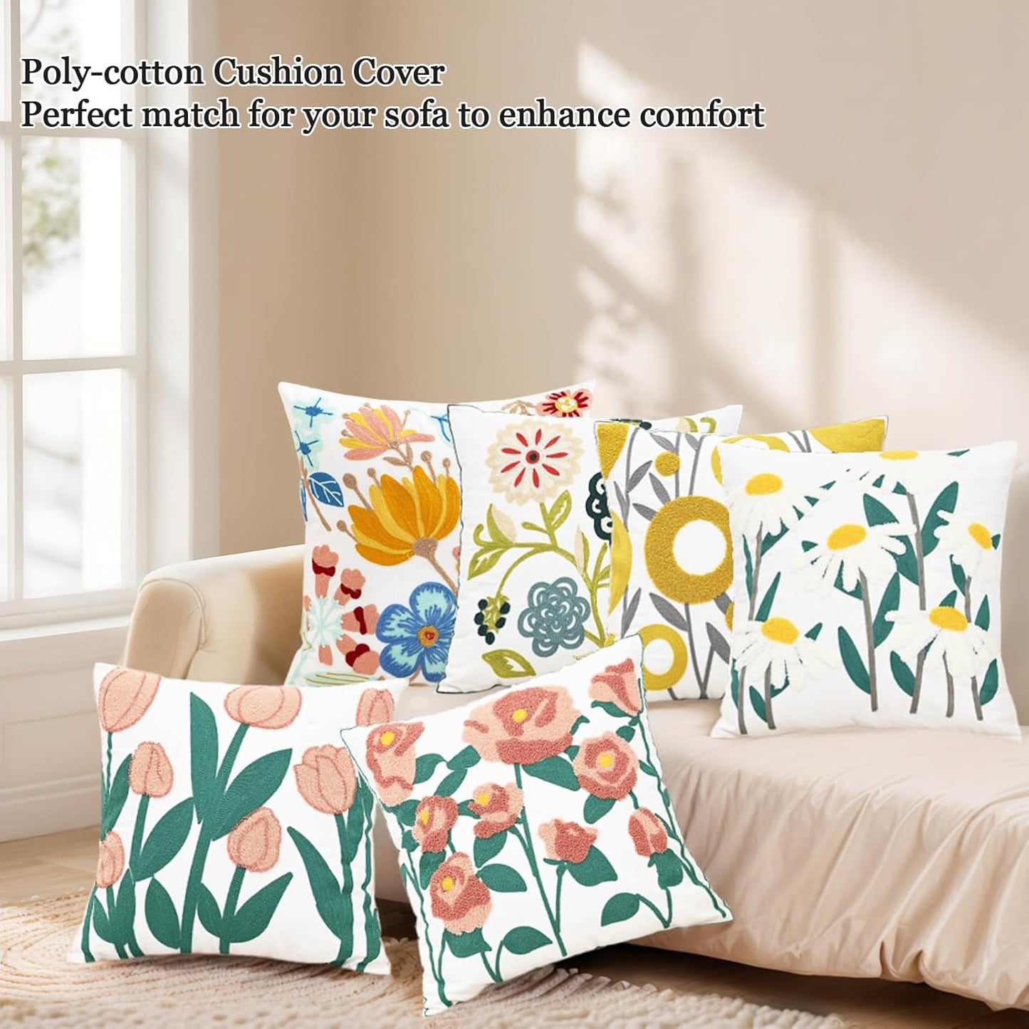 Spring Floral Throw Pillow Cover Embroidered Pillow Case Modern Romantic Flower Cushion Covers for Living Room Couch Bedroom Pink Rose