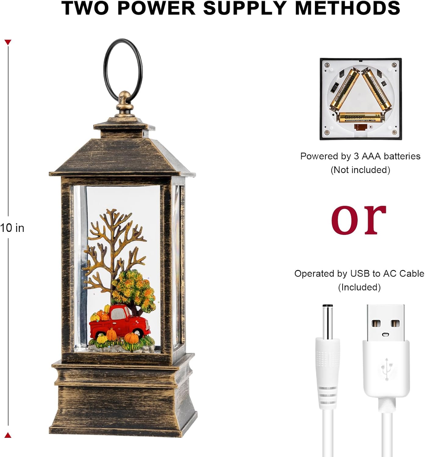 Fall Snow Globe Lantern Thanksgiving Glittering Lighted Lantern, Fall Harvest Day Decorations Gifts, Home Fall Halloween Decor (Pumpkins &Truck)