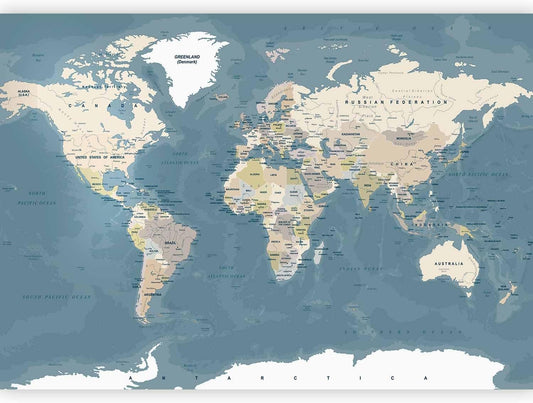 artgeist Premium Wall Mural World Map 177x124 in - XXL Non-Woven Wallpaper Fleece Wall Decor Photo Print Picture Image Design Home Map of The World k-B-0063-a-a