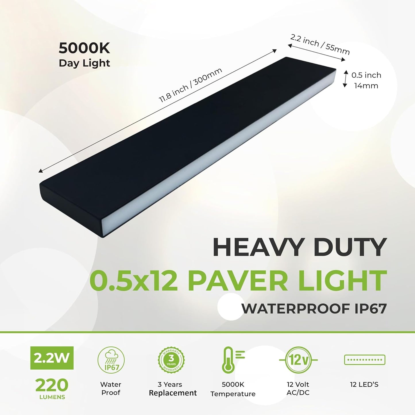 LUMENGY Paver Light Slim 0.5x12 Inch Glare-Free Brick Lighting for Pavers, Walls, Driveway, Pathway & Garden, 5000K 12V Waterproof, Drive-Over Rated