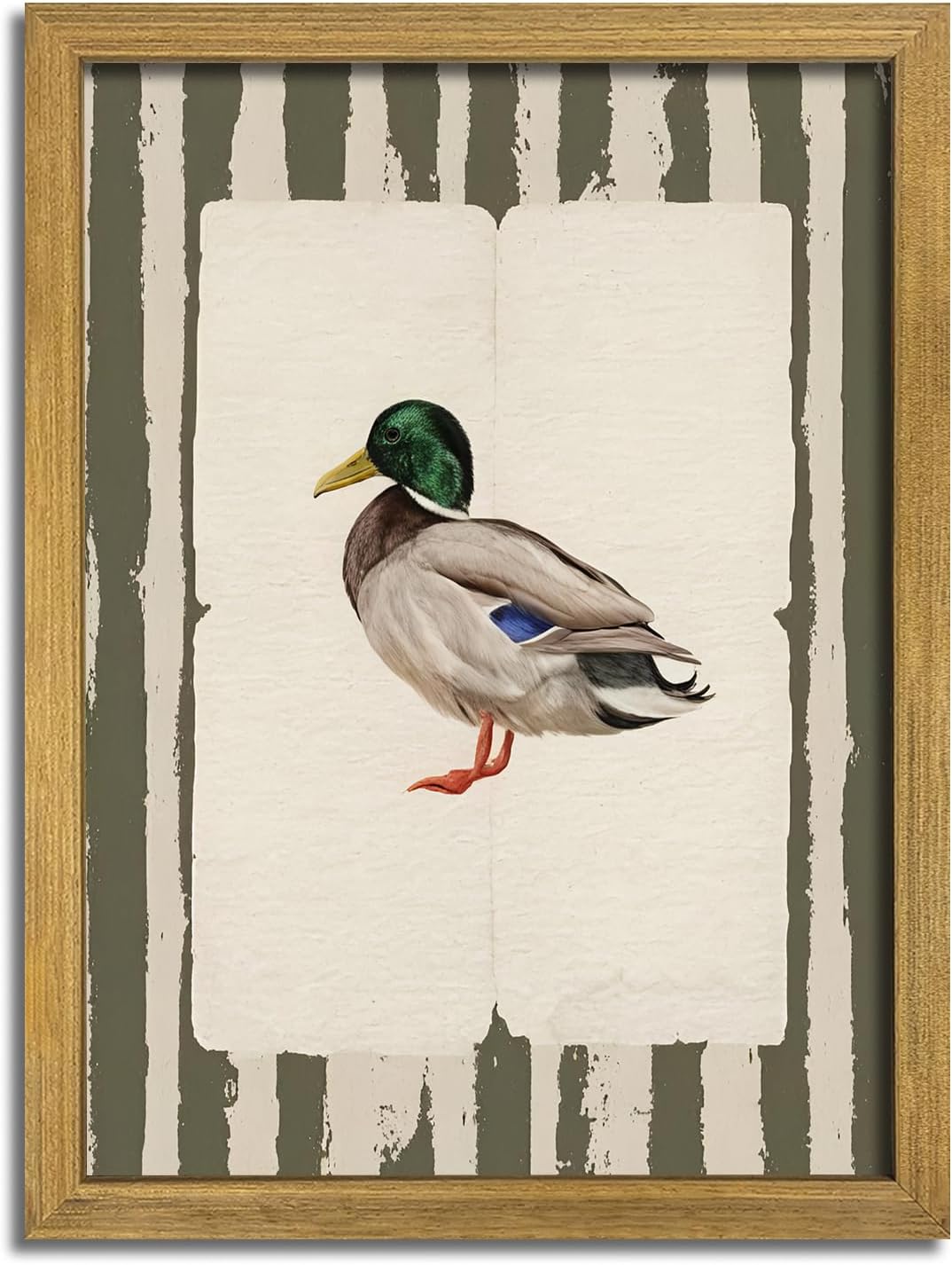 Vintage Framed Duck Wall Art Print, Rustic Mallard Bird Illustration Canvas Poster, Cottagecore Animal Artwork, Farmhouse Nature Wall Decor for Living Room Kitchen Bathroom Bedroom 8x10 inch