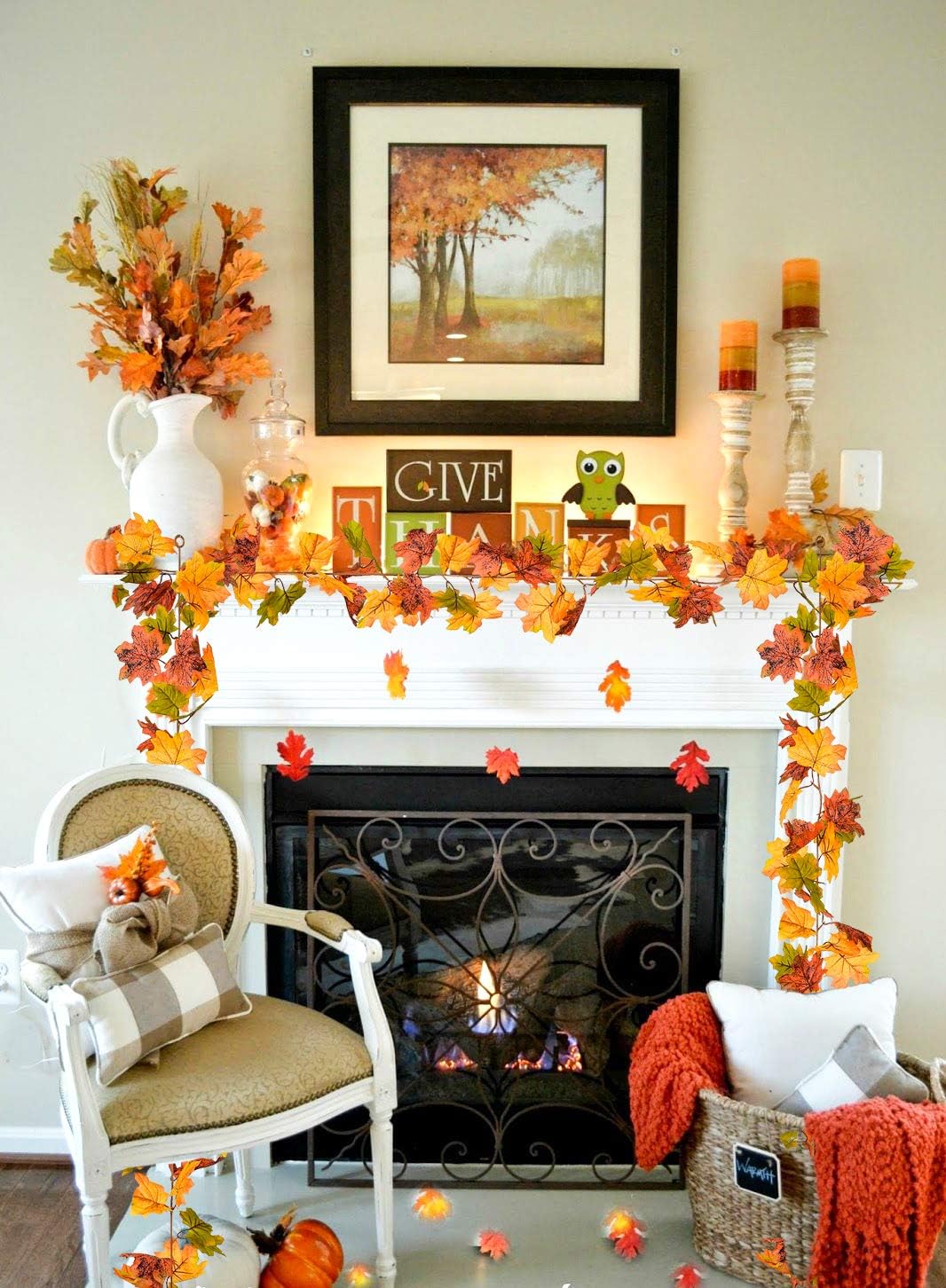 2 Pack Fall Maple Leaf Garland Artificial Maple Garland, Autumn Hanging Fall Leave Vines for Indoor Outdoor Wedding Thanksgiving Dinner Party Decor