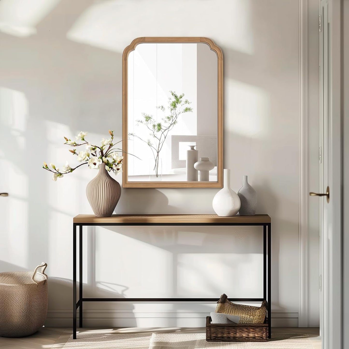 WallBeyond Wood Bathroom Mirrors for Wall Mounted, 24" x 36" Rustic Wood Frame Wall Mirrors Decorative for Living Room or Bedroom Vanity Mirror (Honey-Colored)