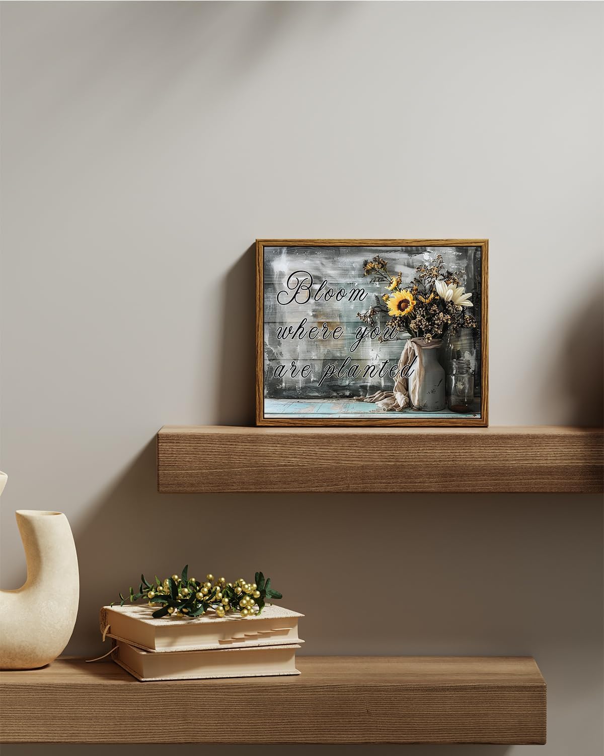 VIYYIEA Framed Canvas Wall Art Home Decor Bathroom Decor Farmhouse Flower Pictures and Quote Wall Decor Bath Canvas Prints Rustic Painting Aesthetic Home Decor for Living Room Bedroom Kitchen 8x10in