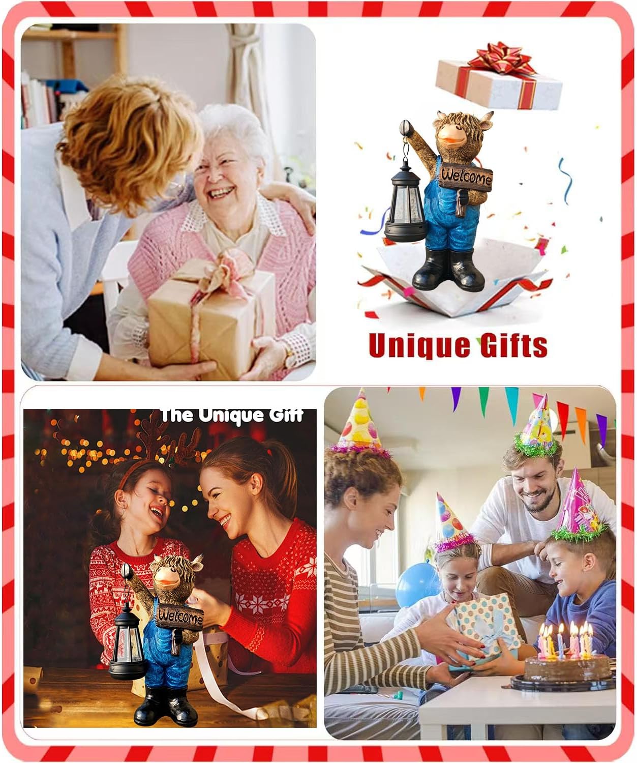 Solar Garden Statues -Highland Cow Lantern Outdoor Handmade Resin Statue with LED Light, and Welcome Holder for Patio, Yard, Gift Ideas (cow2)