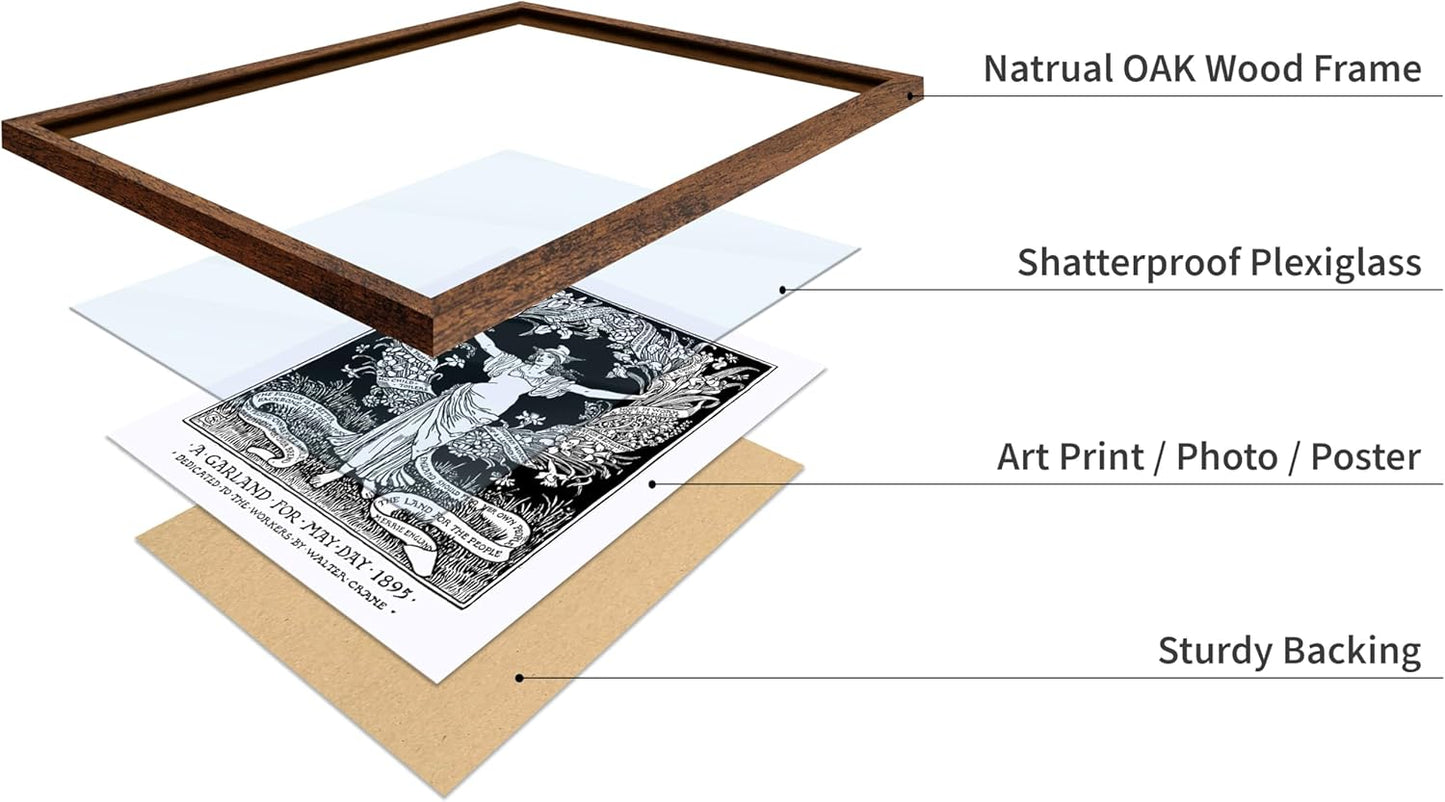 Poster Master Vintage Walter Crane Poster - Retro A Garland for May Day Print - Socialist Art - Gift for Him, Her, Men, Women - Wall Decor for Home, Office, Living Room, 16x20 Brown Framed