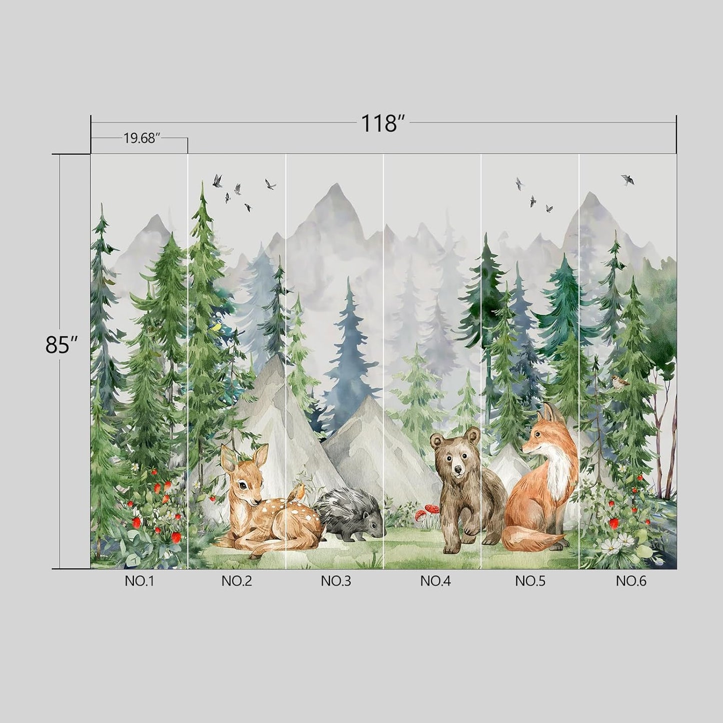 Kids Animals Forest Wallpaper Peel and Stick Nursery Wall Mural for Bedroom Living Room - 85"x118"