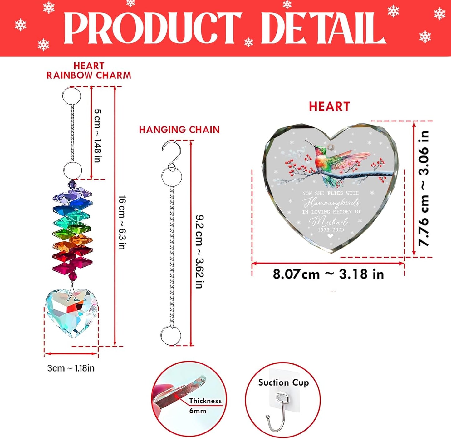 Personalized Memorial Hummingbird Glass Ornament – in Loving Memory of Grandpa – Custom Name, Birth Year & Passing Year – Memorial Christmas Keepsake for Loved One