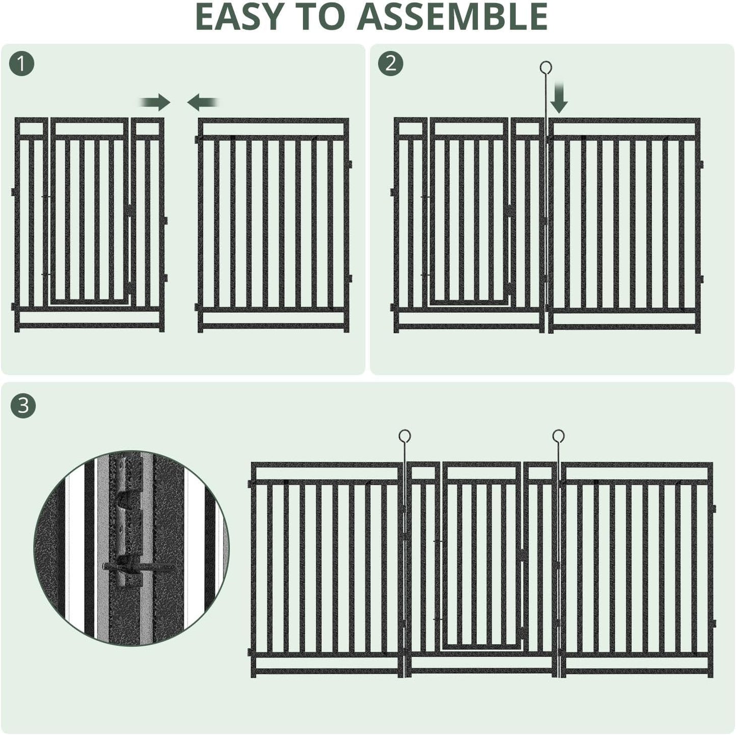 Decorative Garden Fence Metal Dog Fence Outdoor for Yard, 110ft (L) × 40in (H), 42 Panels + 6 Gates, Heavy Duty Animal Barrier Fencing for Patio & Flower Bed, No Dig, Black-Silver