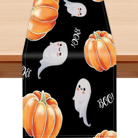 Halloween Table Runner Spooky Ghost Pumpkin Table Runner for Home Party Holiday Indoor Outdoor Table Decoration Halloween Table Decoration Kitchen Dining Table Decor 13 x 72 Inch (Black)