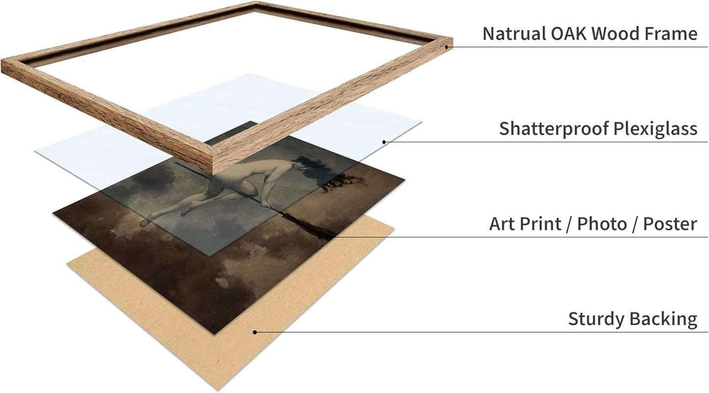 Poster Master Vintage Albert Joseph Penot Poster - Retro Halloween Print - Gift for Artist, Friend - Departure for the Sabbath, Naked Witch on Broom - Wall Decor for Bedroom, 11x14 Beige Framed