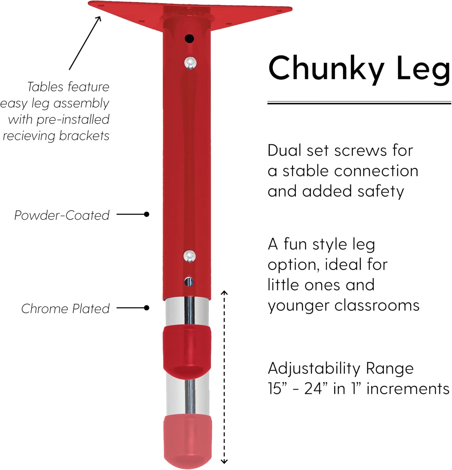 FDP Rectangle Activity School and Classroom Kids Table (24 x 72 inch), Chunky Toddler Legs, Adjustable Table Height 15-24 inches - Gray Top and Red Edge